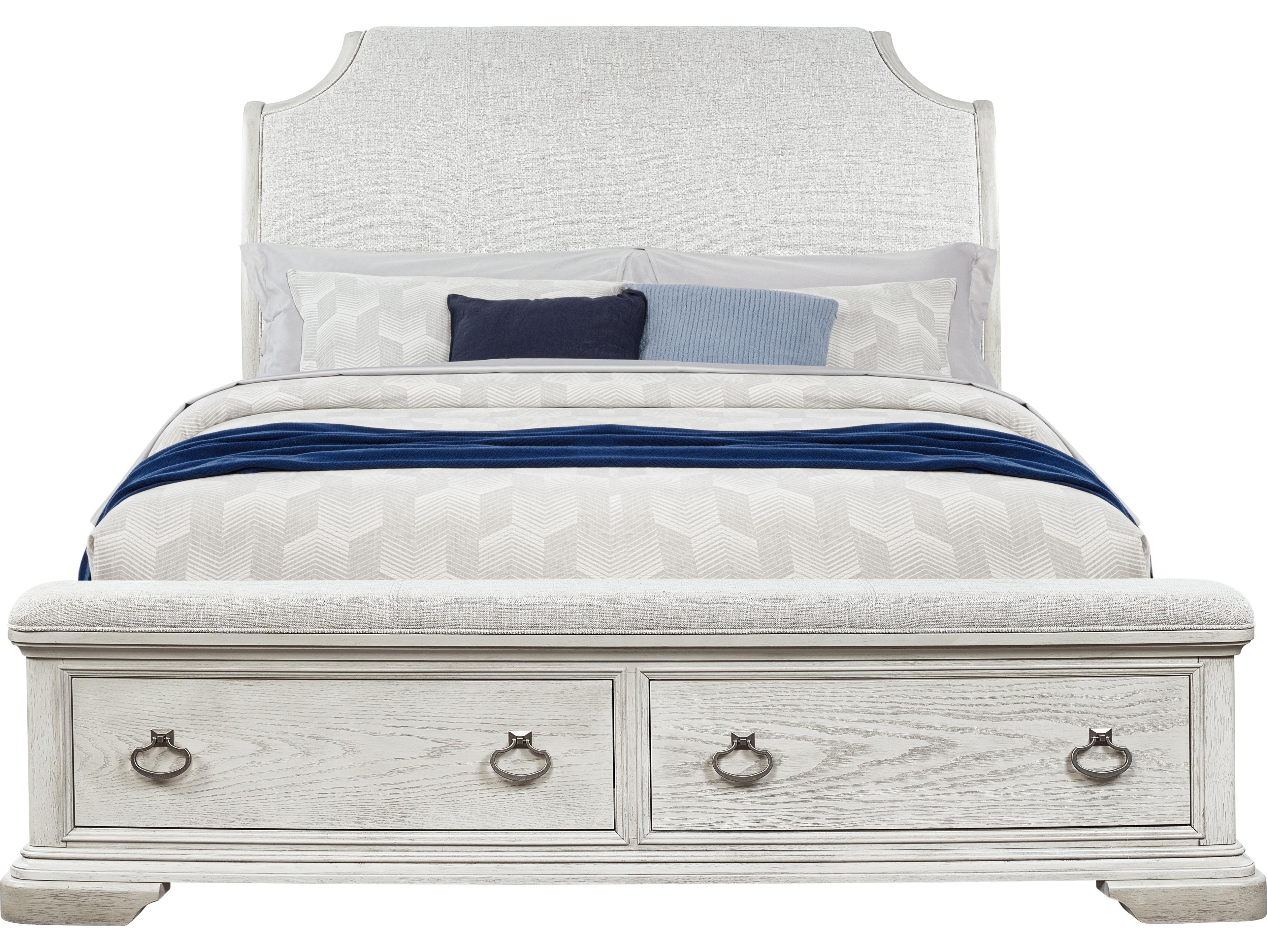 Avalon Furniture White Gray Acacia Wood Upholstered King Sleigh Bed