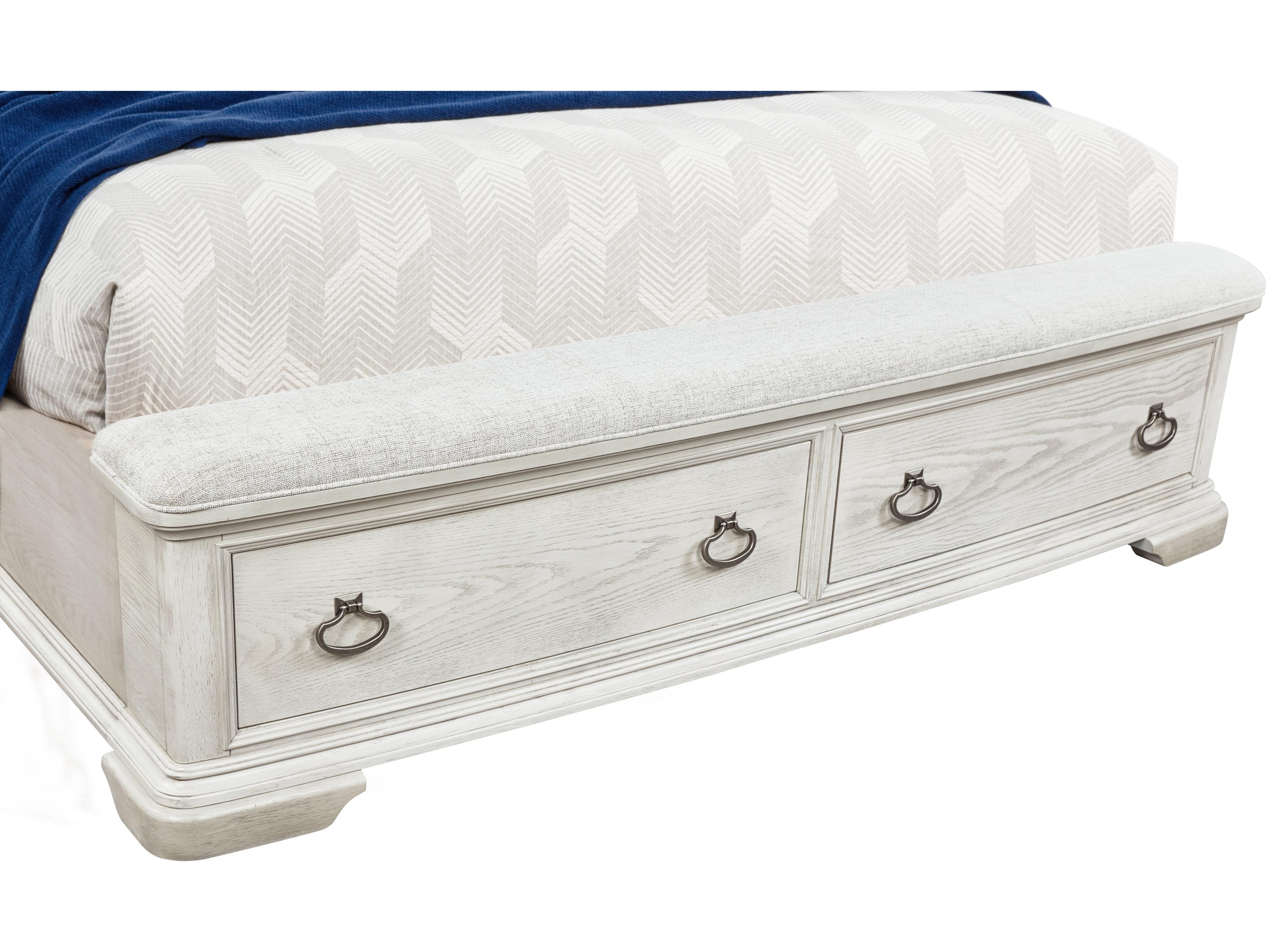 Avalon Furniture White Gray Acacia Wood Upholstered King Sleigh Bed