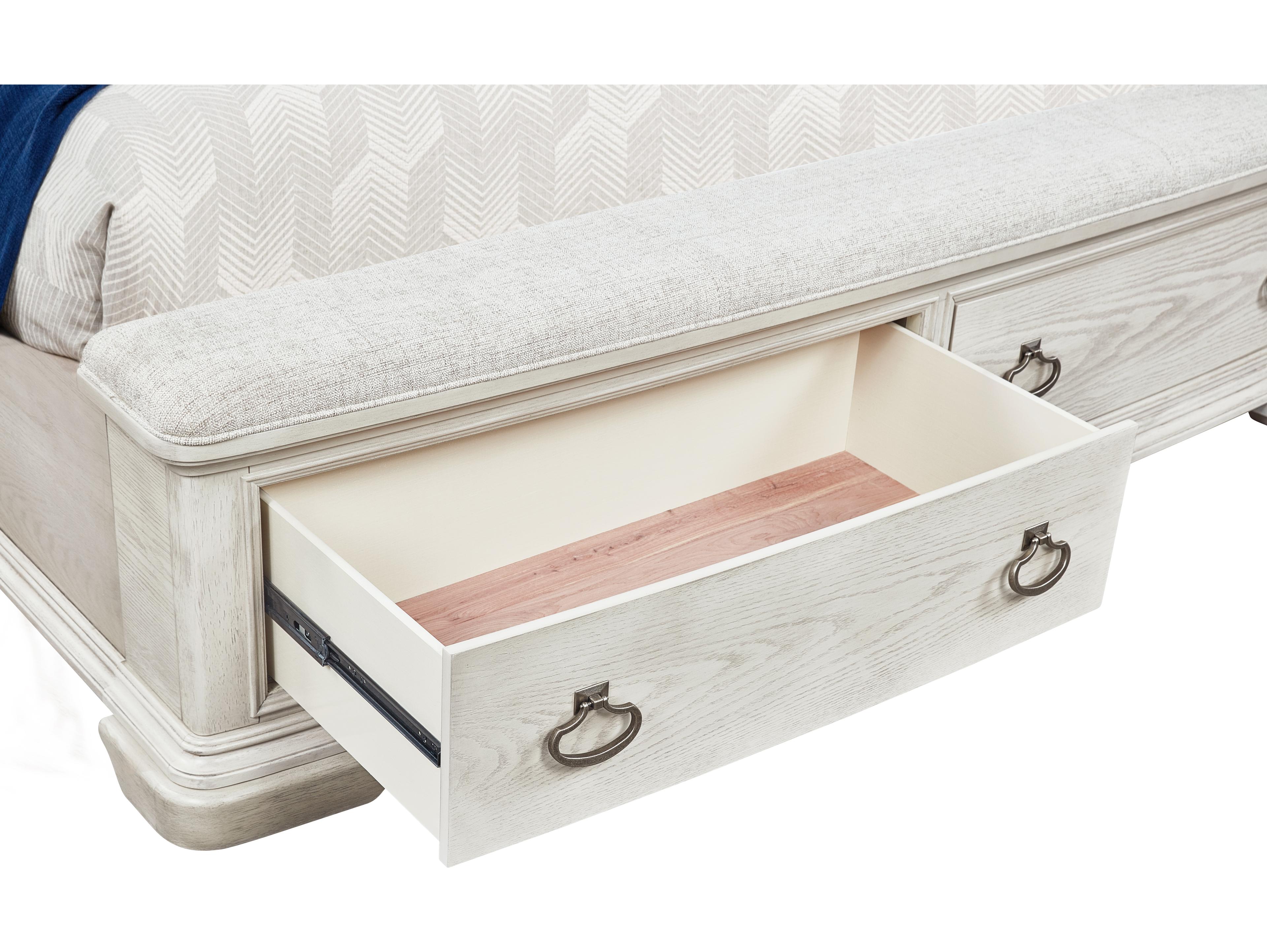 Avalon Furniture White Gray Acacia Wood Upholstered King Sleigh Bed