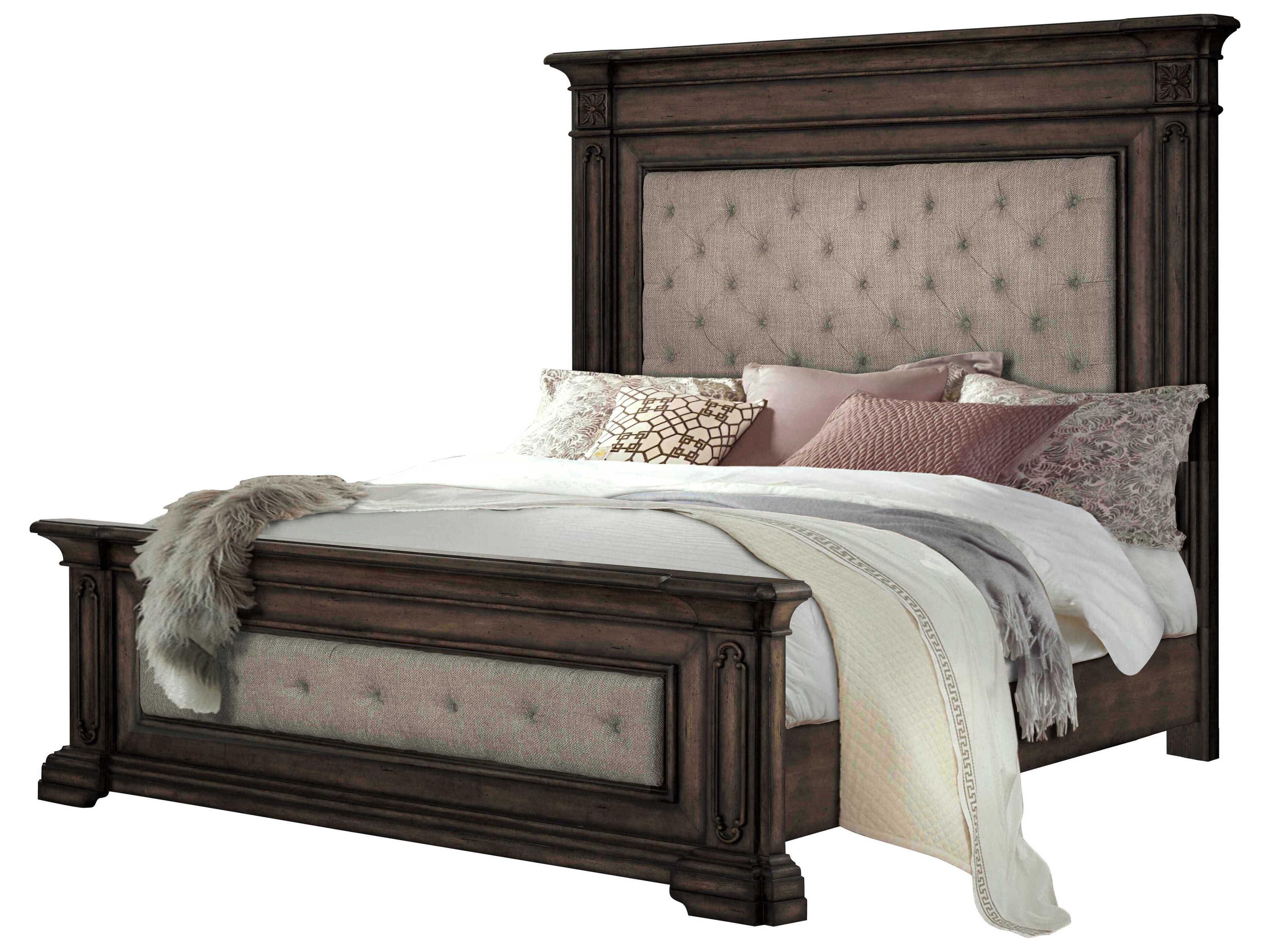 Avalon Furniture Old World Brown Birch Wood Upholstered Queen Panel Bed