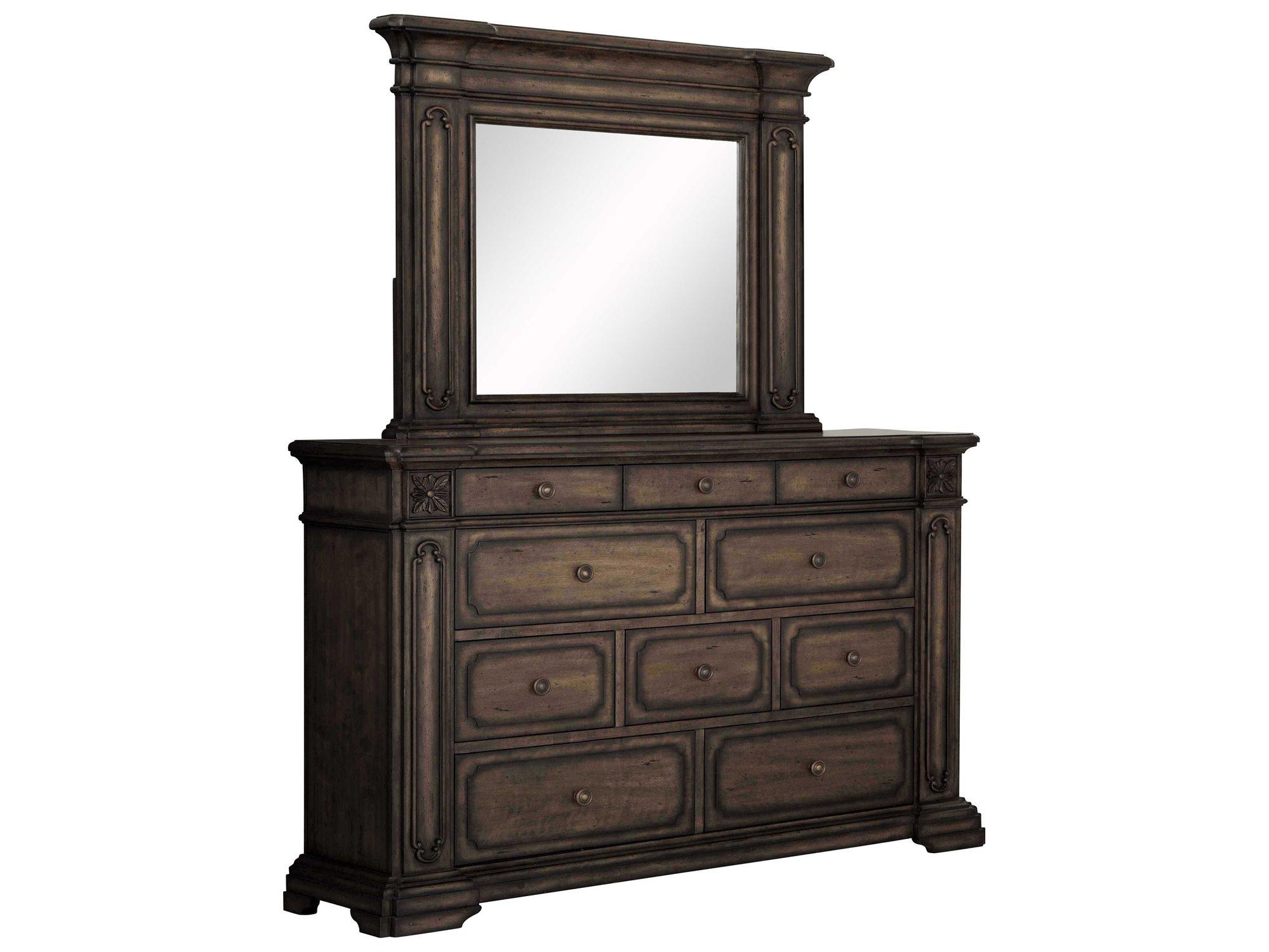 Avalon Furniture Brown Birch Wood Double Dresser and Mirror Set