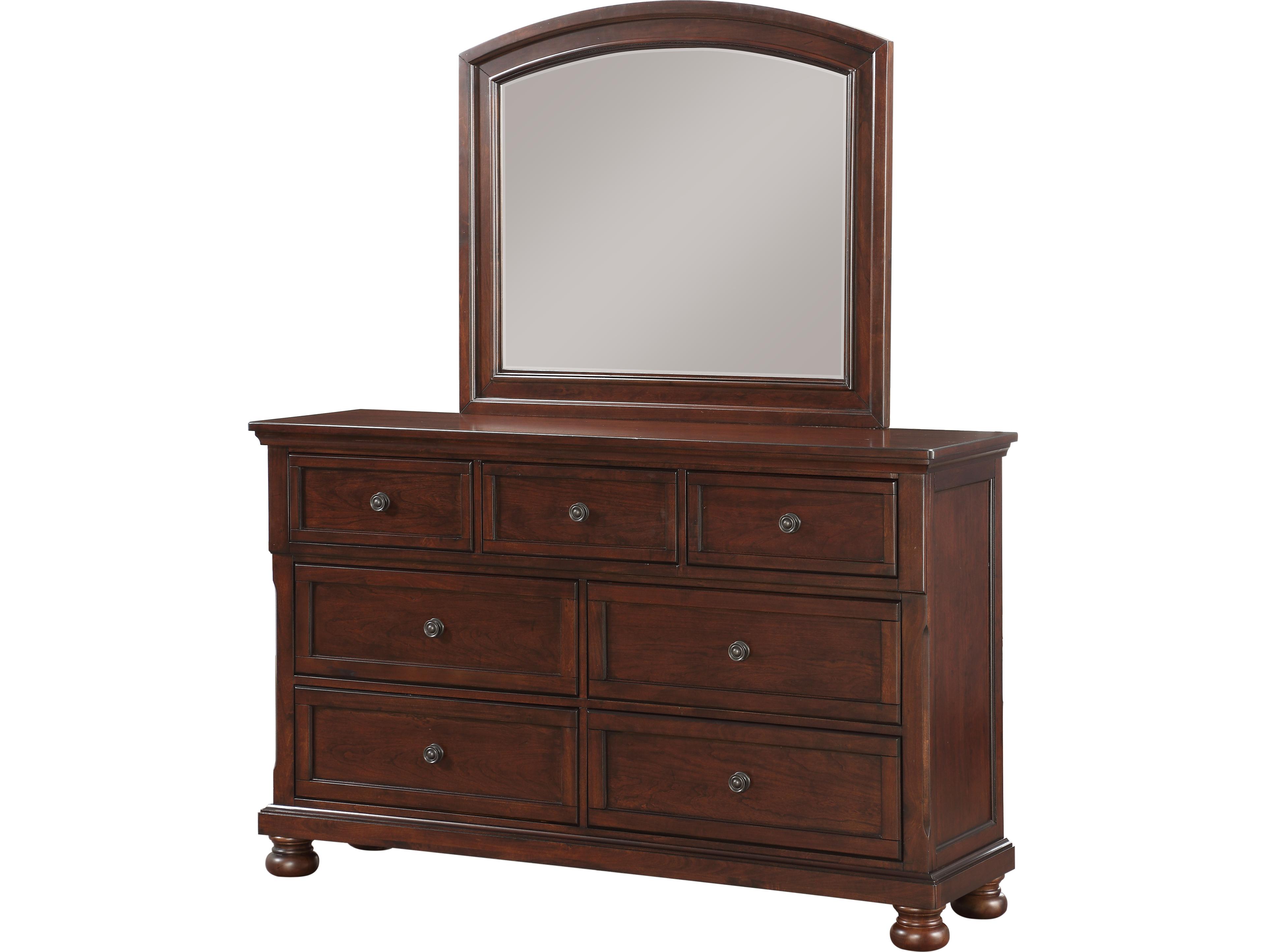 Avalon Furniture 7-Drawers Rubberwood Double Dresser and Mirror Set