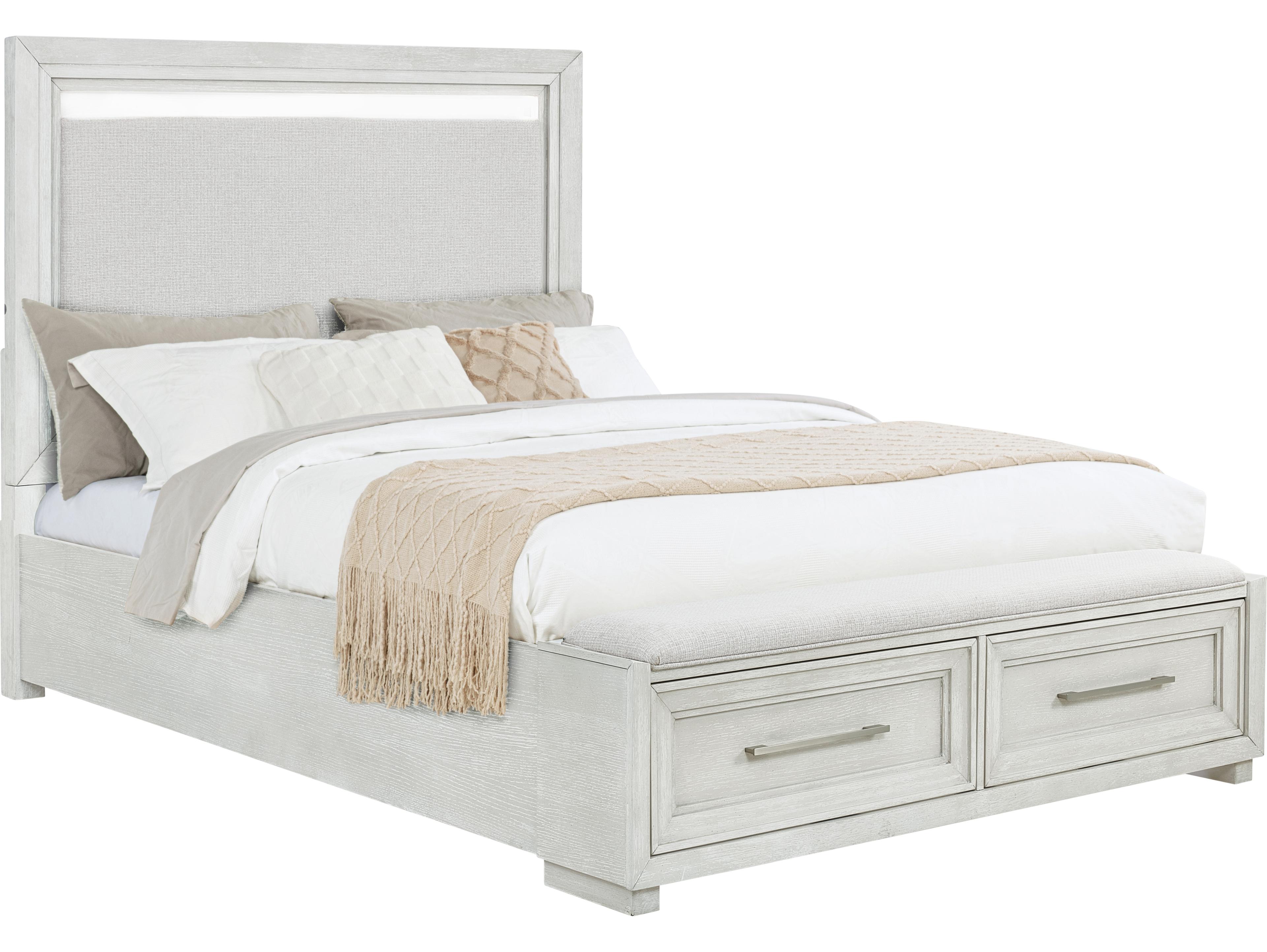 Avalon Furniture Brushed White Oak Wood Upholstered Queen Panel Bed
