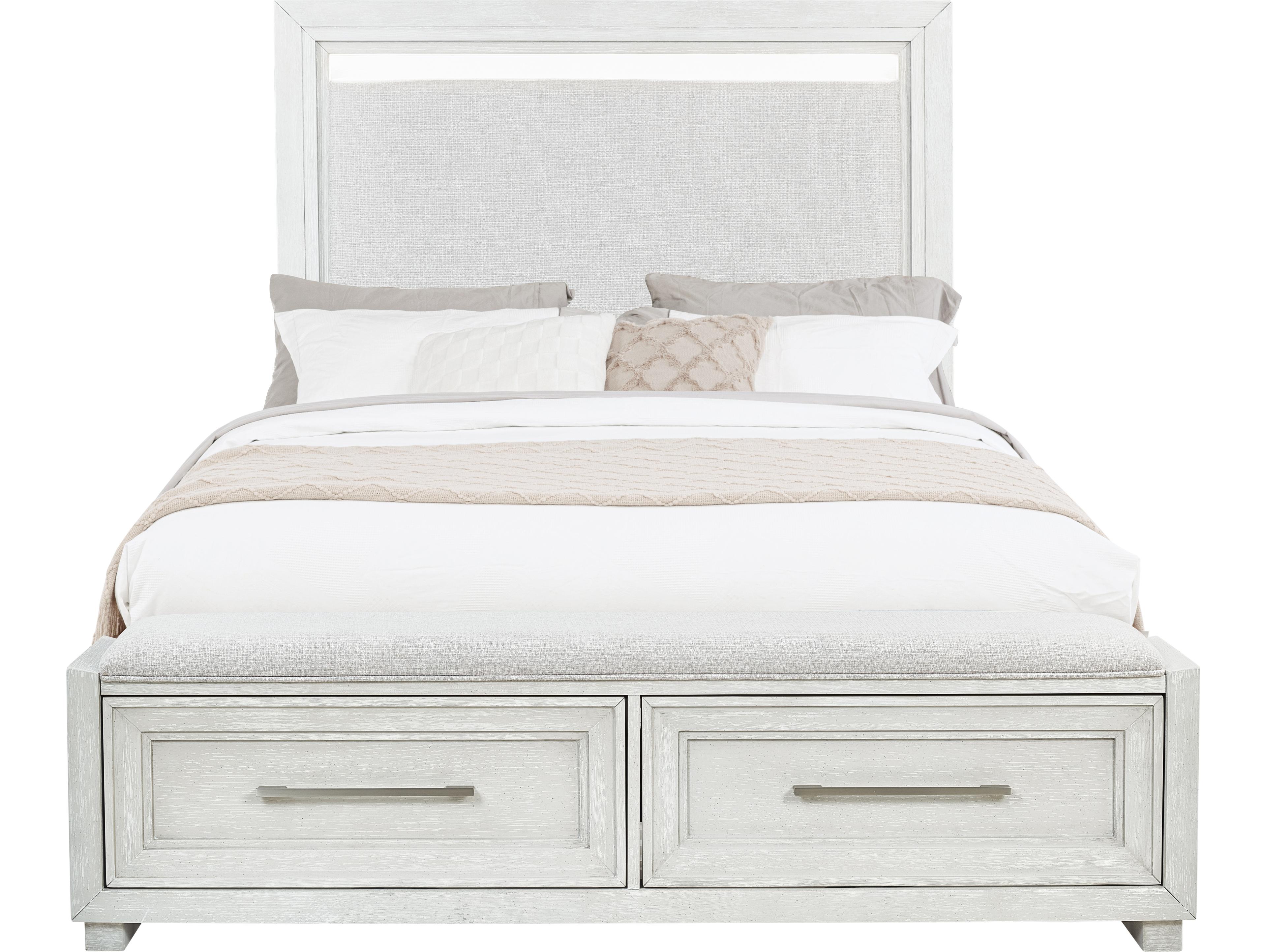 Avalon Furniture Brushed White Oak Wood Upholstered Queen Panel Bed