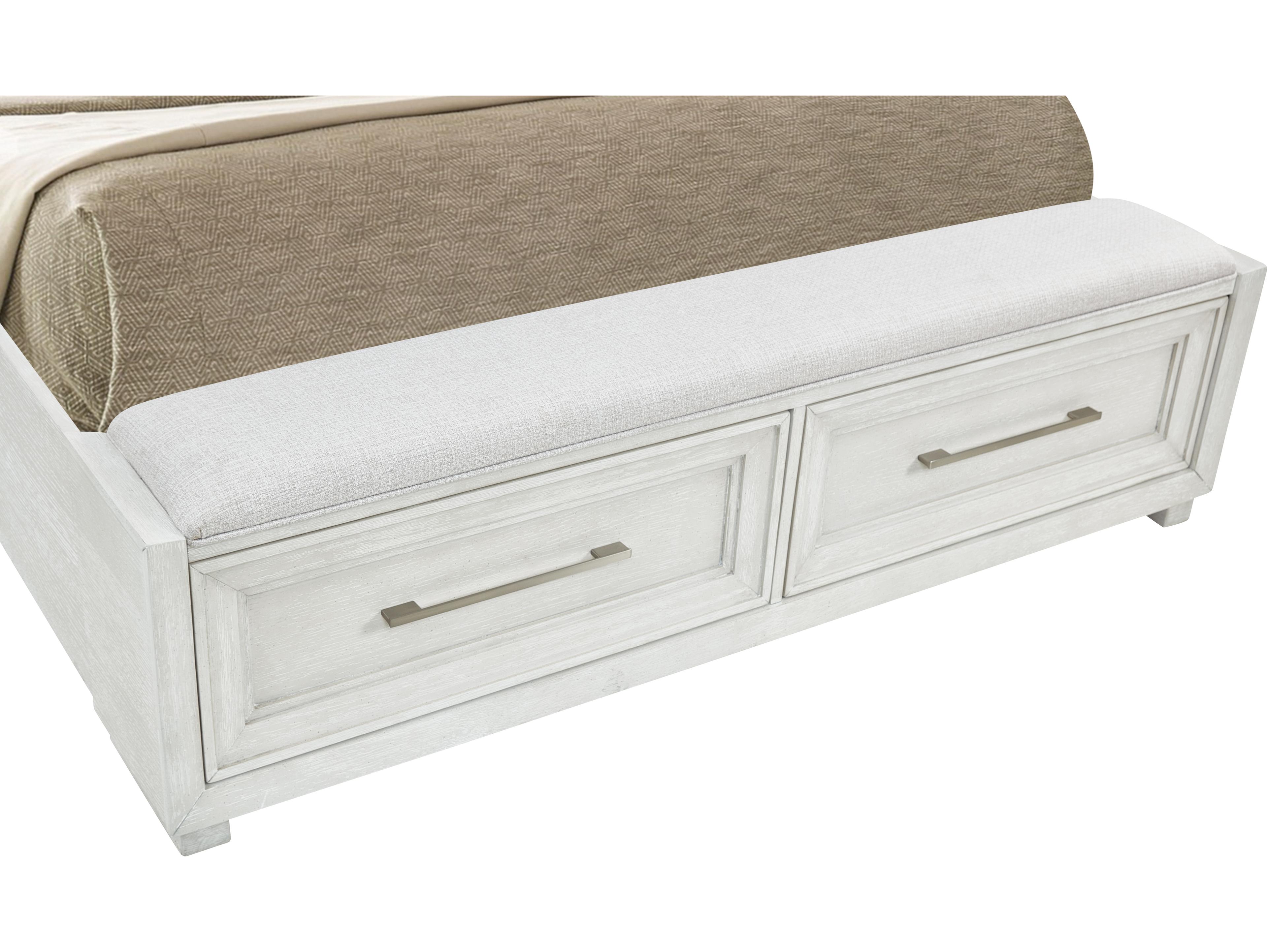Avalon Furniture Brushed White Oak Wood Upholstered Queen Panel Bed