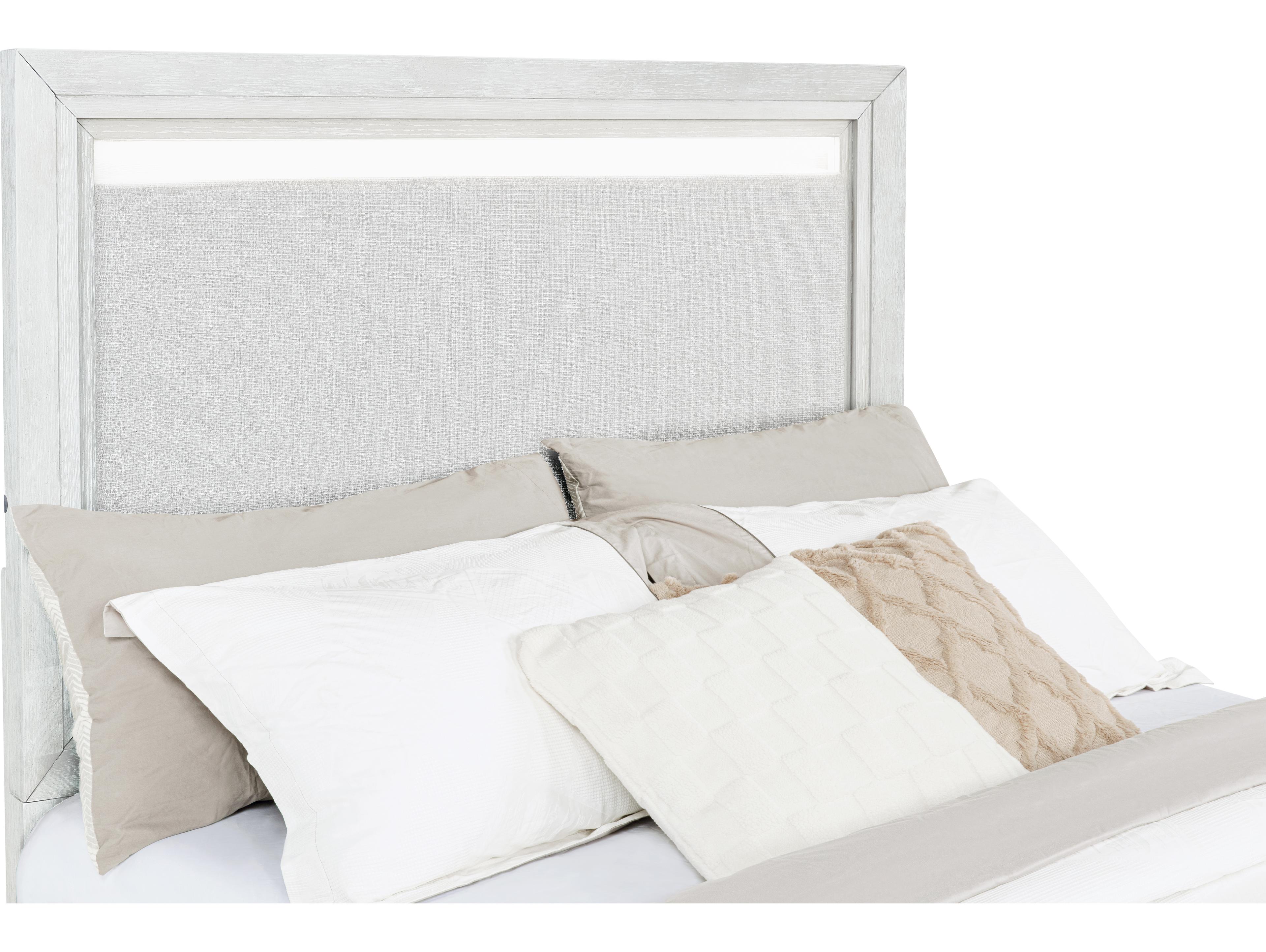 Avalon Furniture Brushed White Oak Wood Upholstered Queen Panel Bed