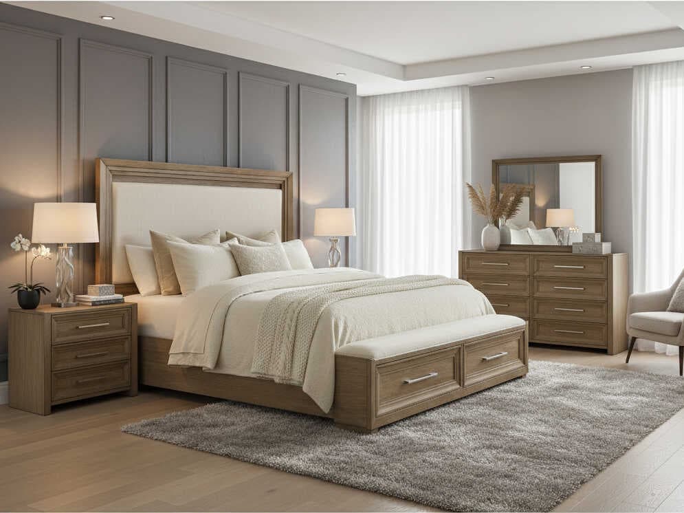 Avalon Furniture Brown Oak Wood Queen Panel Bed