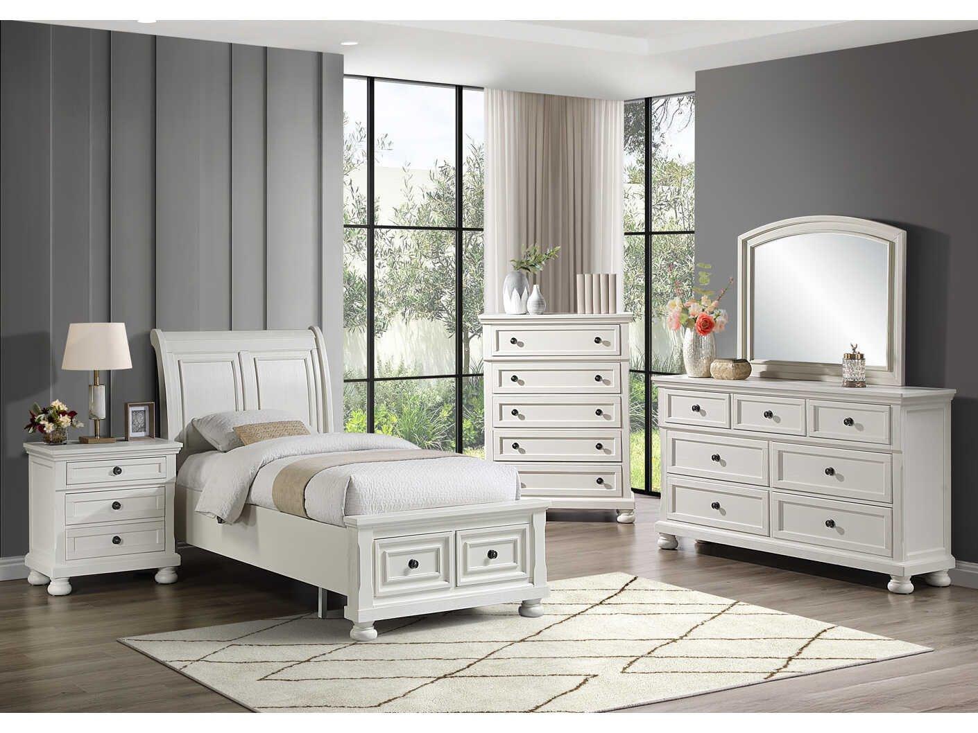 Avalon Furniture Oyster White Pine Wood Twin Sleigh Bed
