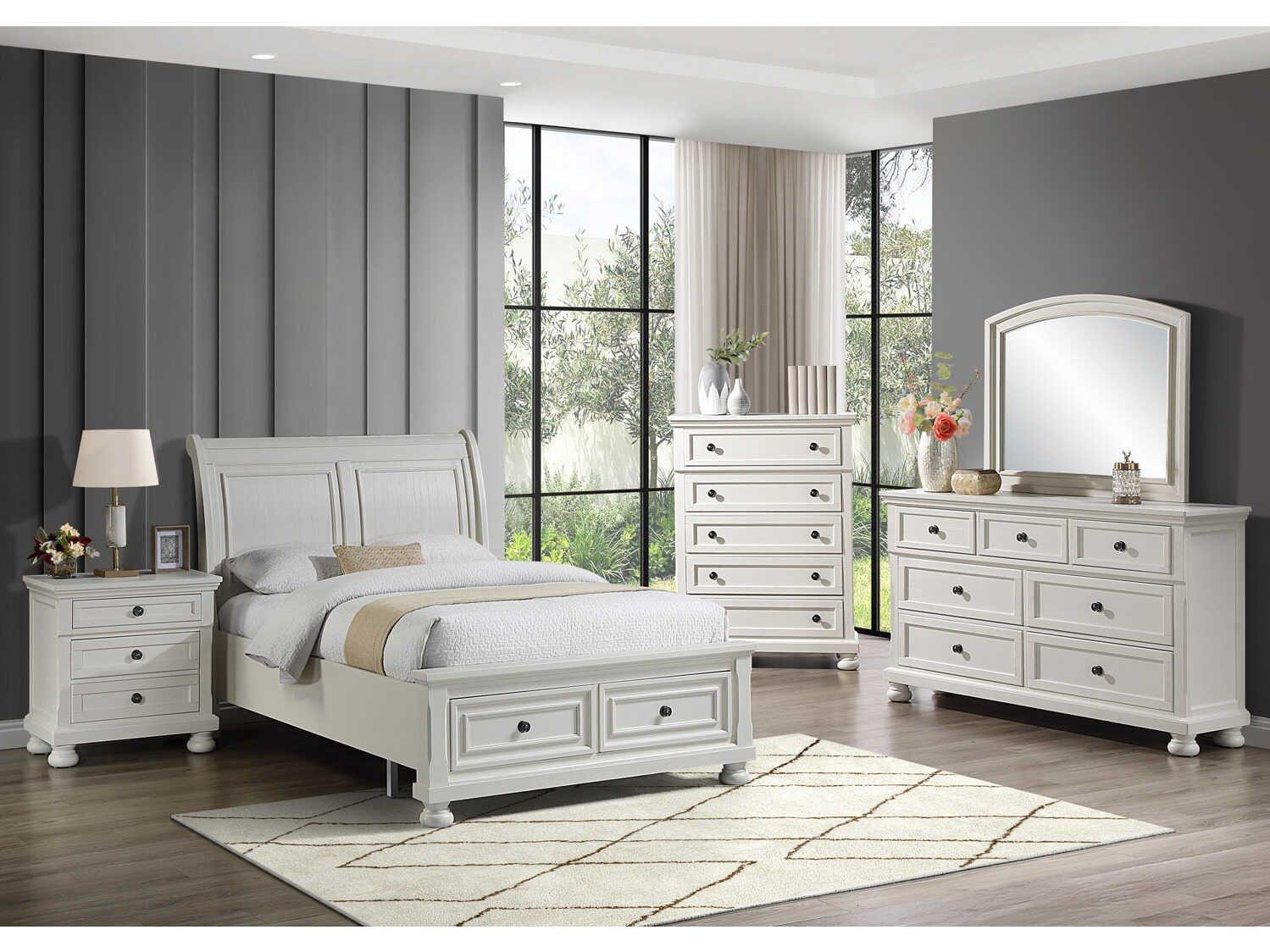 Avalon Furniture Oyster White Pine Wood Full Sleigh Bed