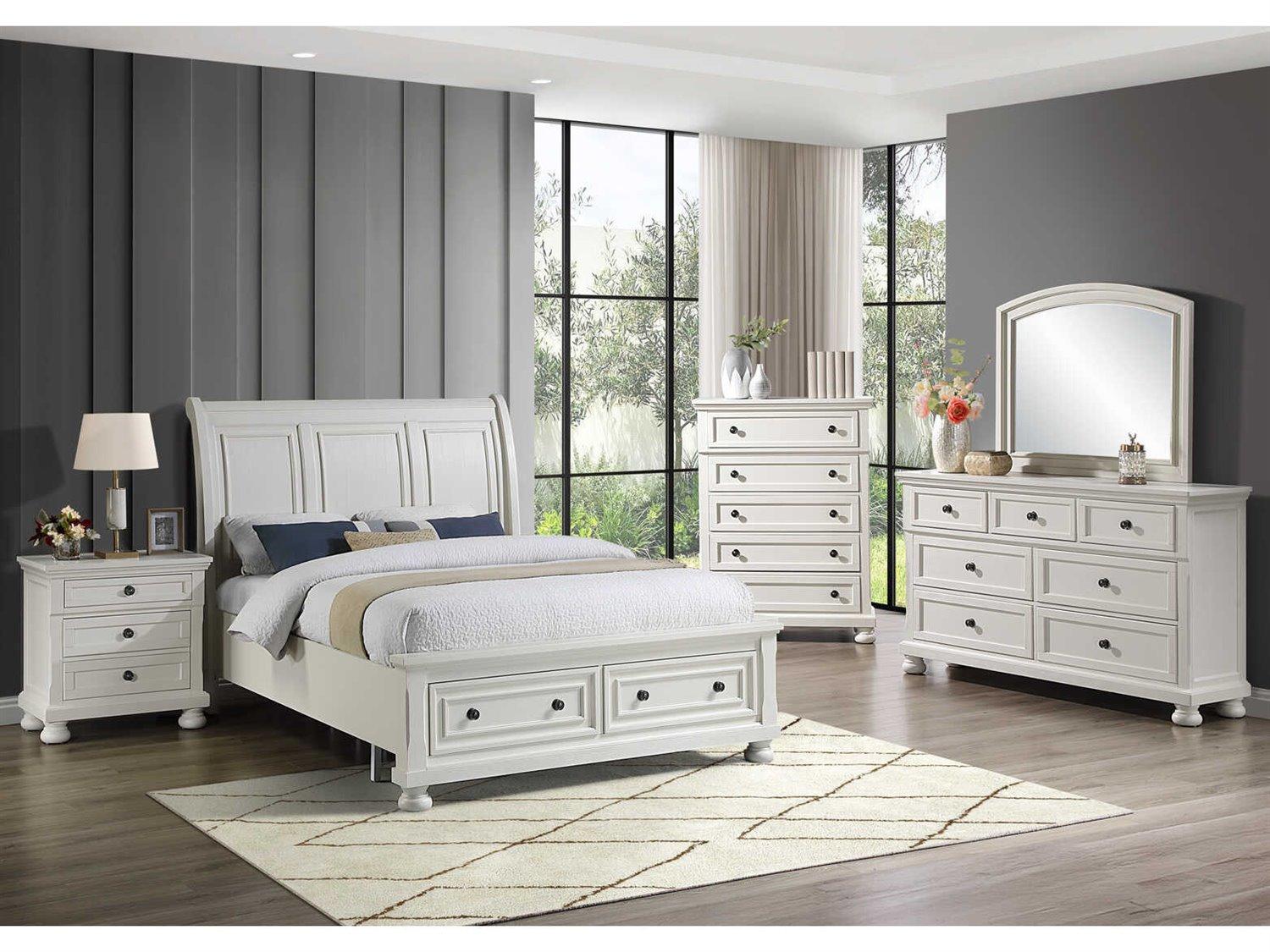 Avalon Furniture Oyster White Pine Wood Queen Sleigh Bed