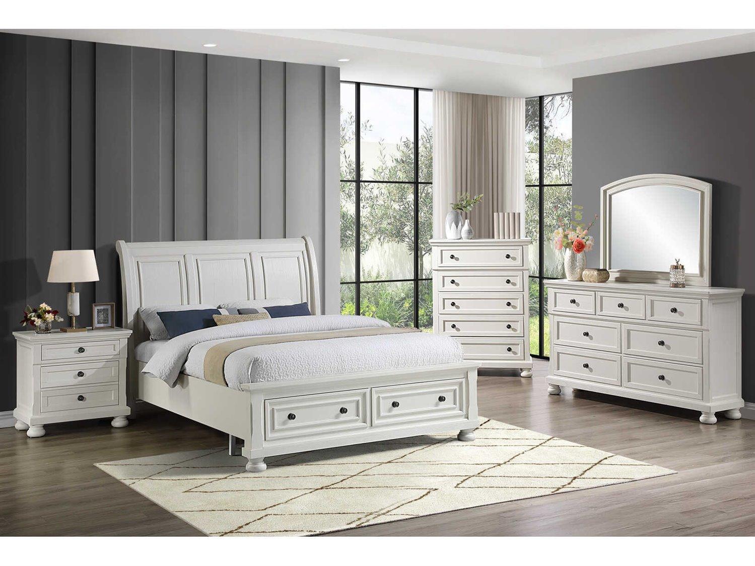 Avalon Furniture Oyster White Pine Wood King Sleigh Bed