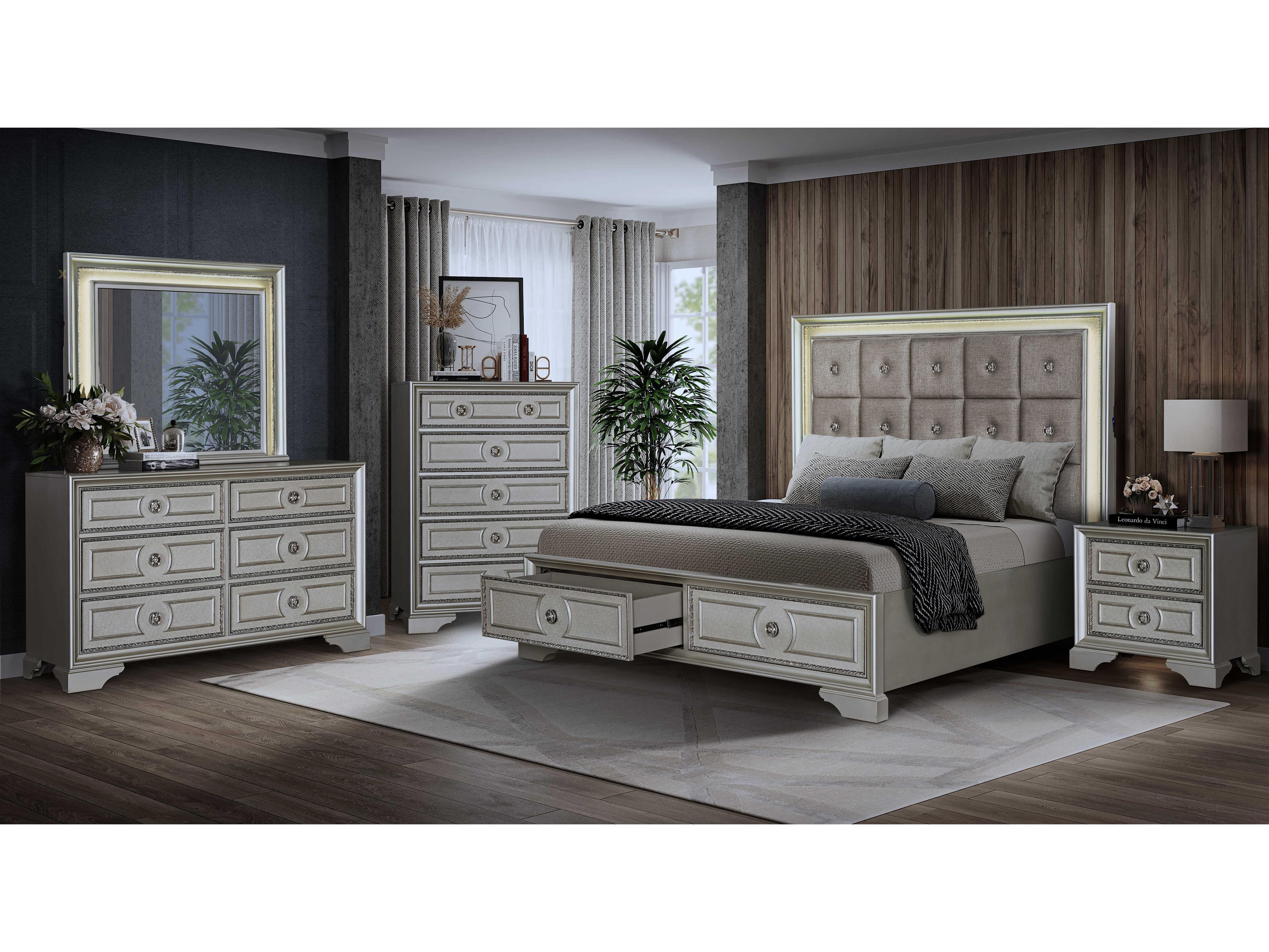 Avalon Furniture Silver Bronze Birch Wood Upholstered Queen Panel Bed