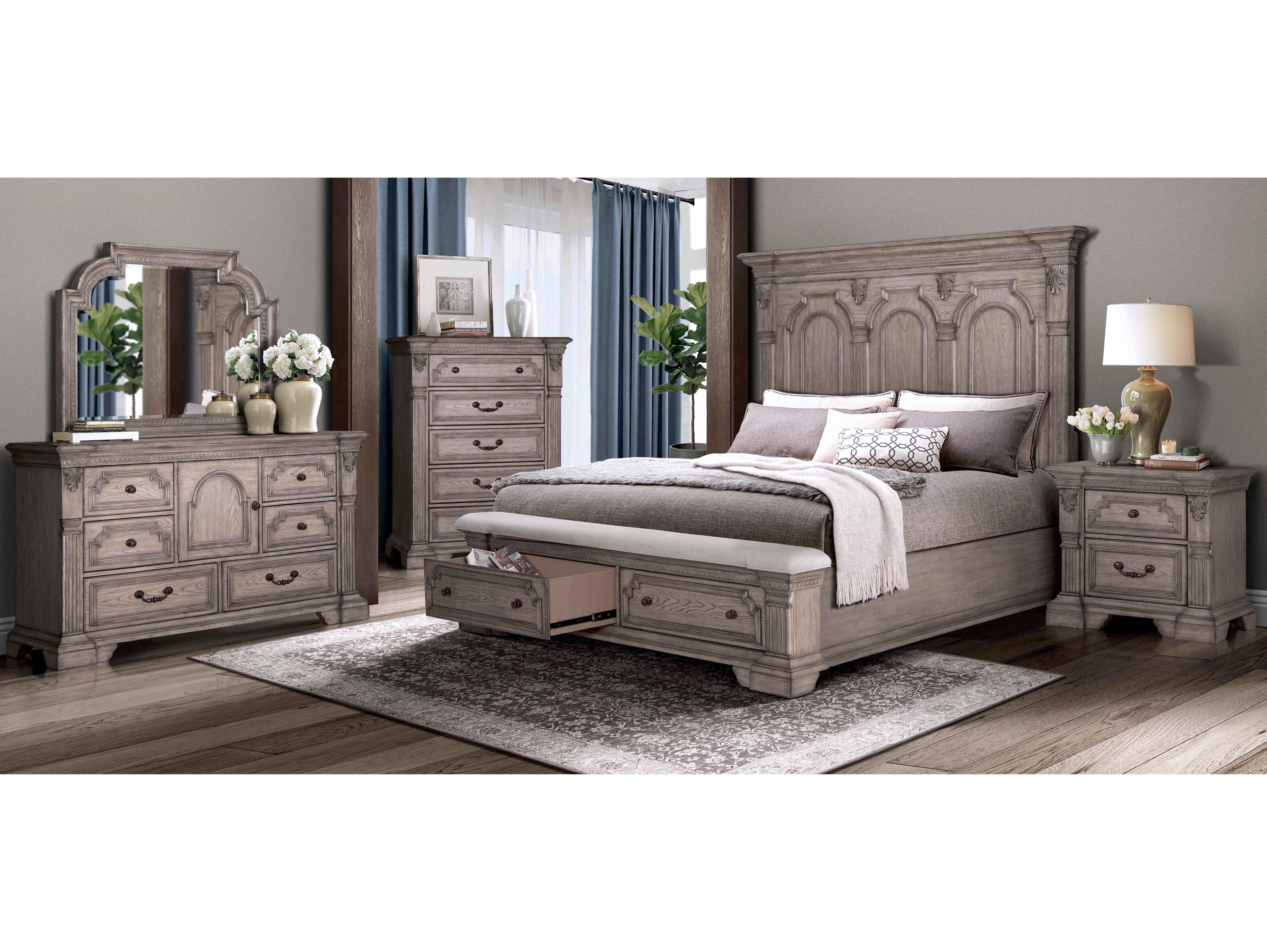 Avalon Furniture Light Taupe Brown Oak Wood Queen Panel Bed