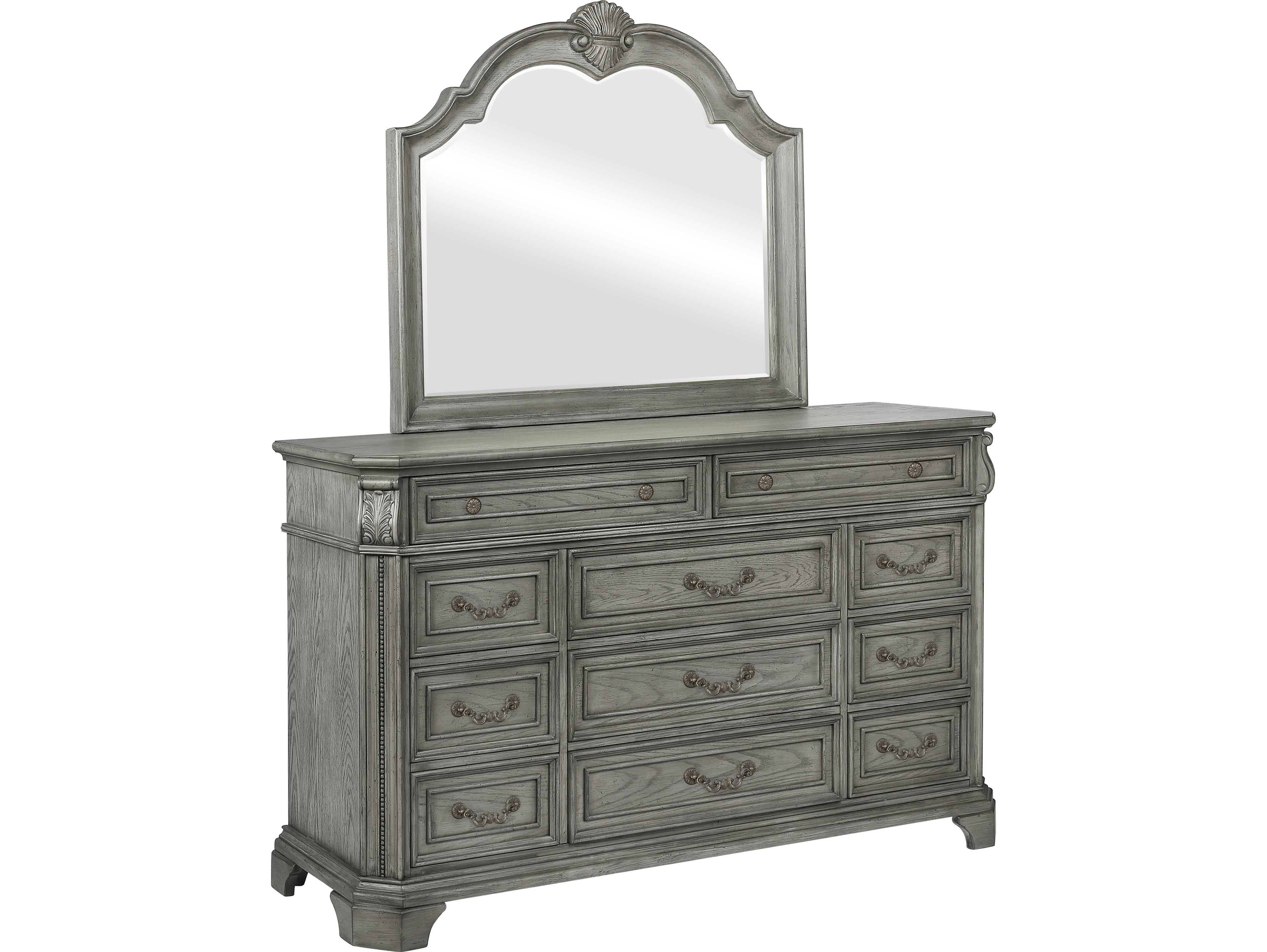 Avalon Furniture Oak Wood Dresser and Mirror Set