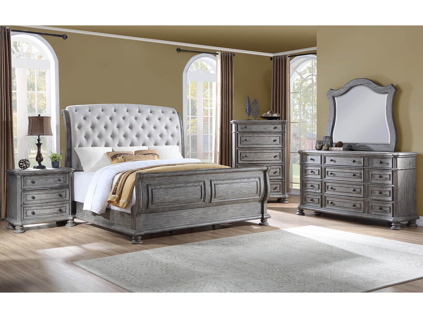 Avalon Furniture Grey Poplar Wood Upholstered Queen Sleigh Bed