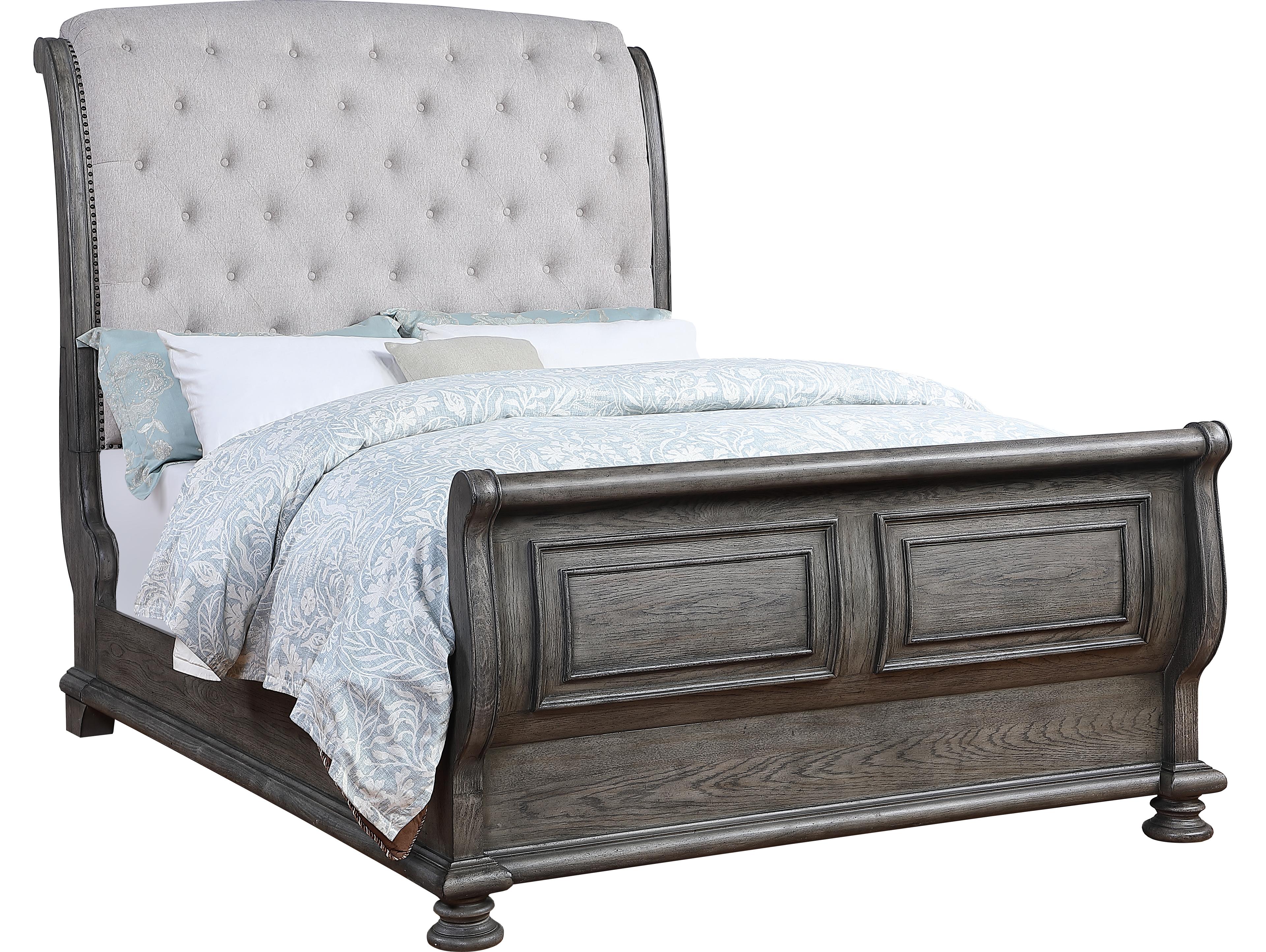 Avalon Furniture Grey Poplar Wood Upholstered King Sleigh Bed