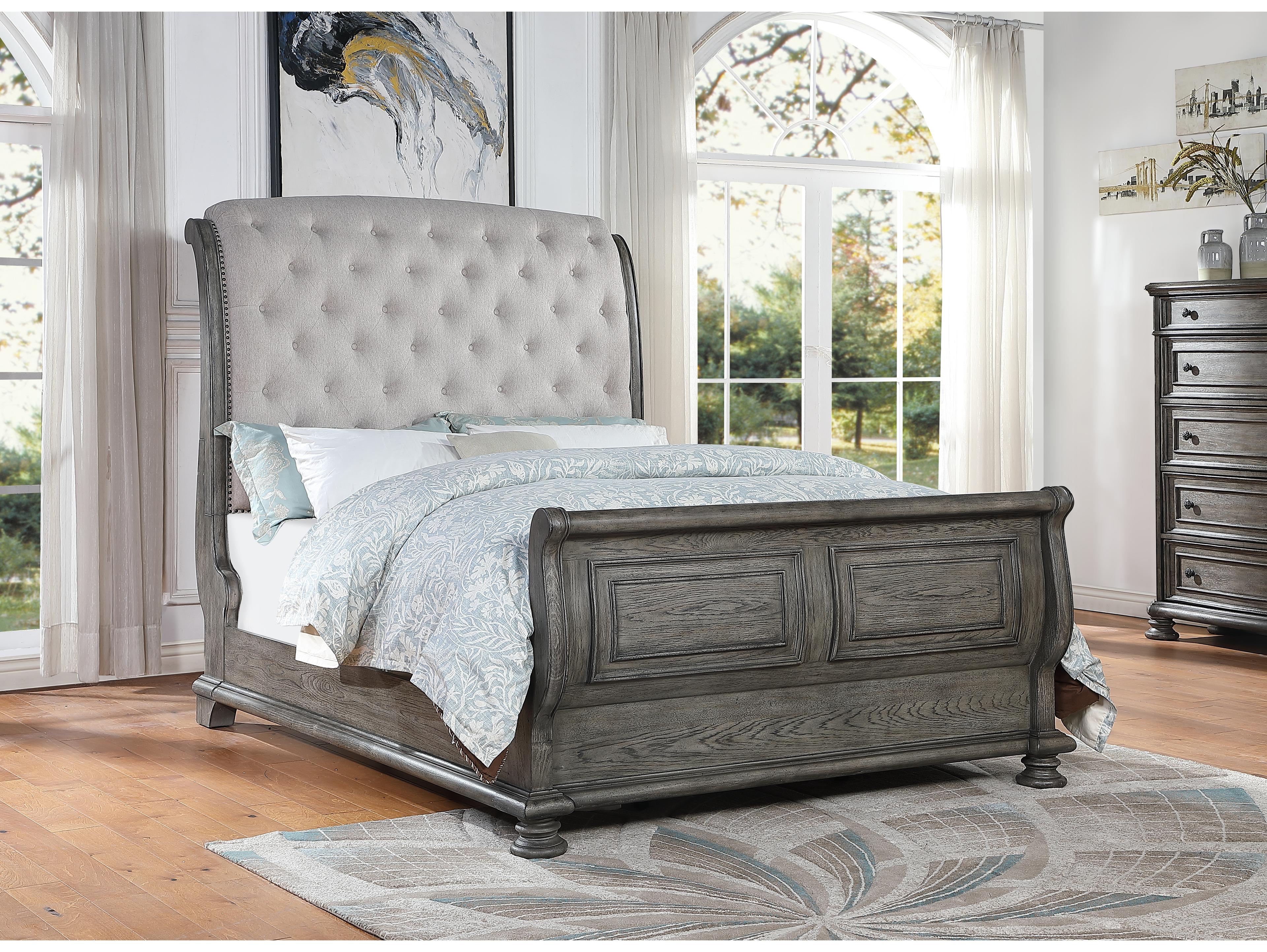 Avalon Furniture Grey Poplar Wood Upholstered King Sleigh Bed