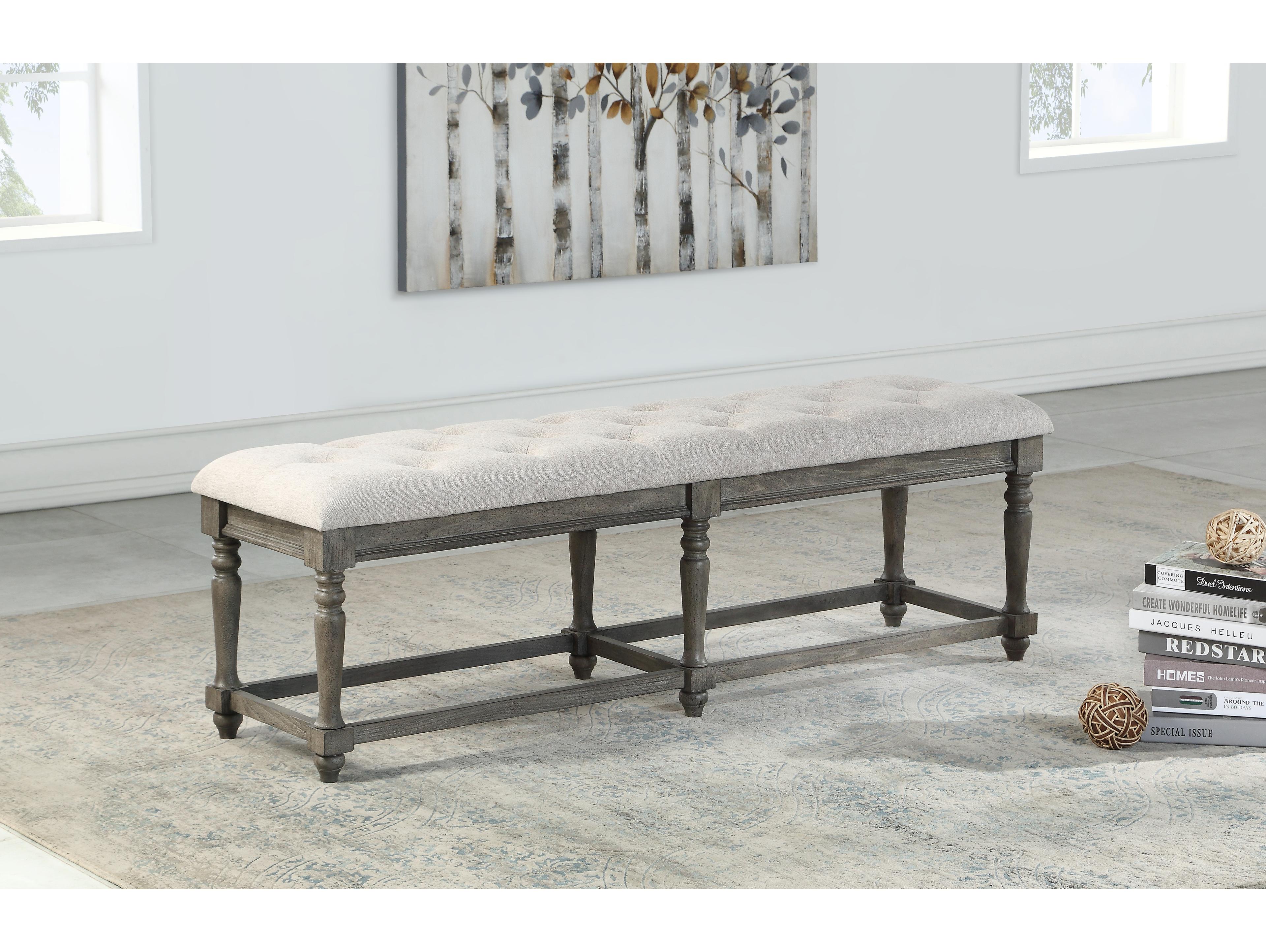Avalon Furniture Sandblasted Gray Upholstered Accent Bench