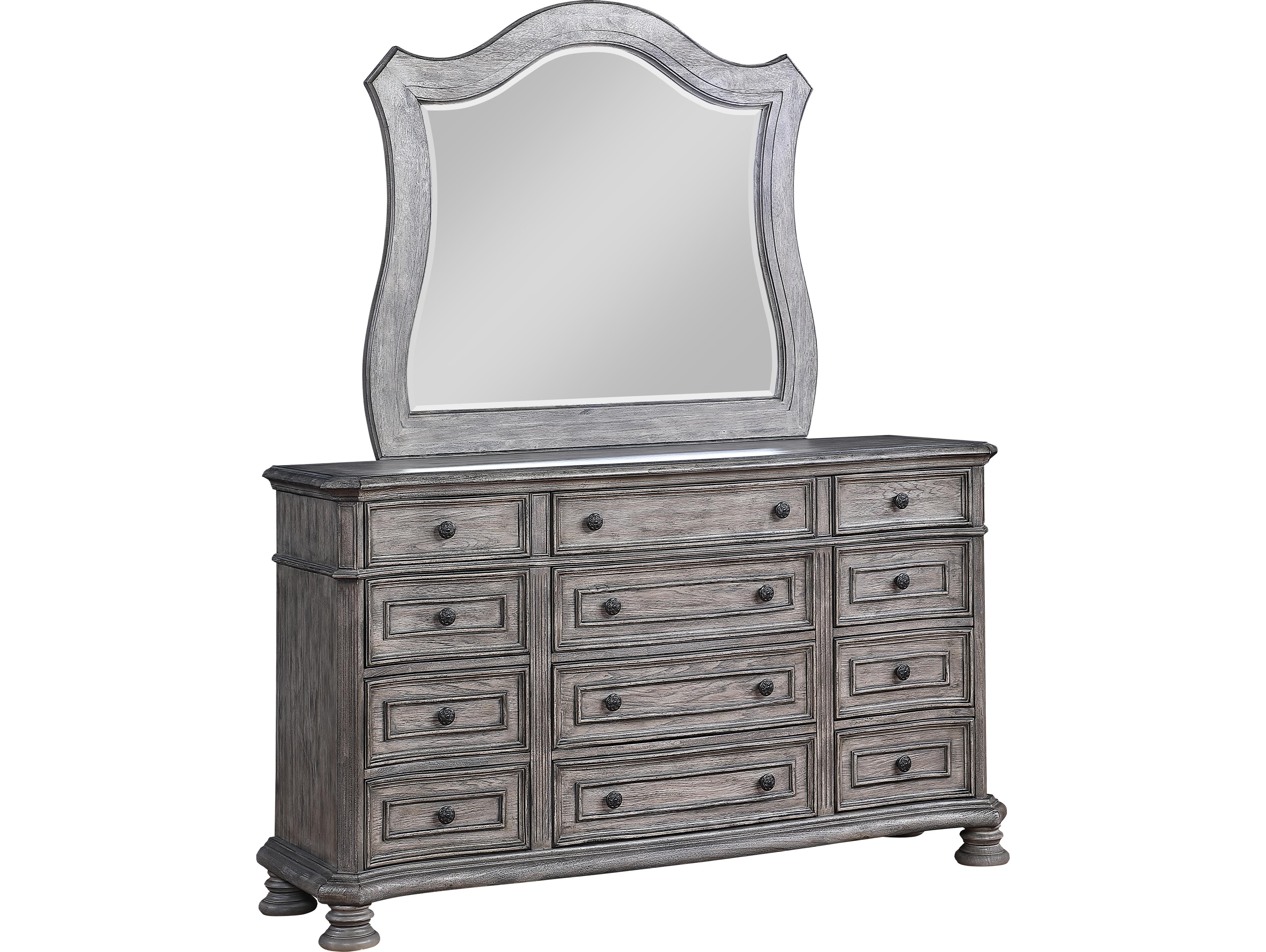 Avalon Furniture Gray Poplar Wood Dresser and Mirror Set