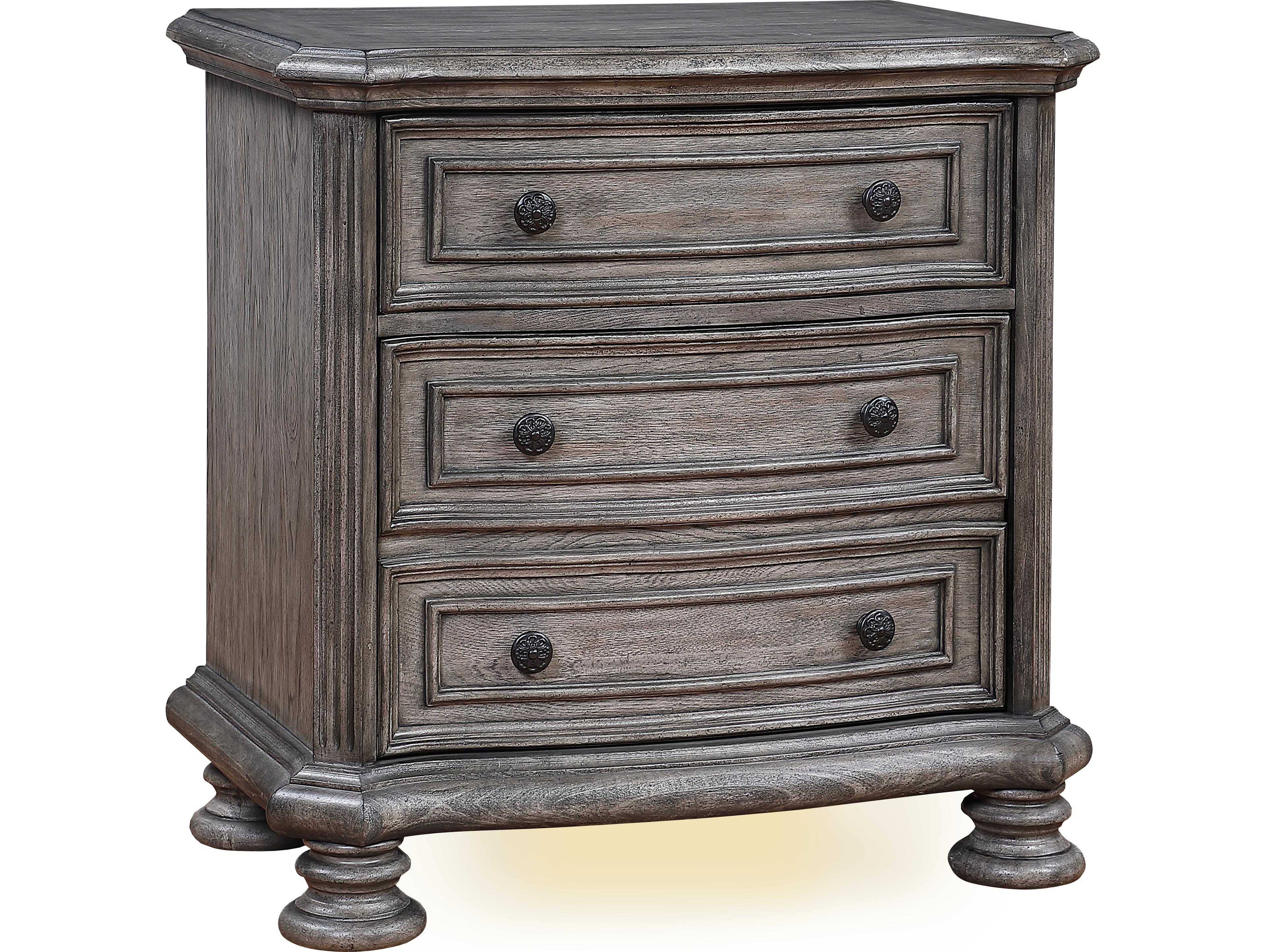 Avalon Furniture 3-Drawers Gray Rubberwood Nightstand