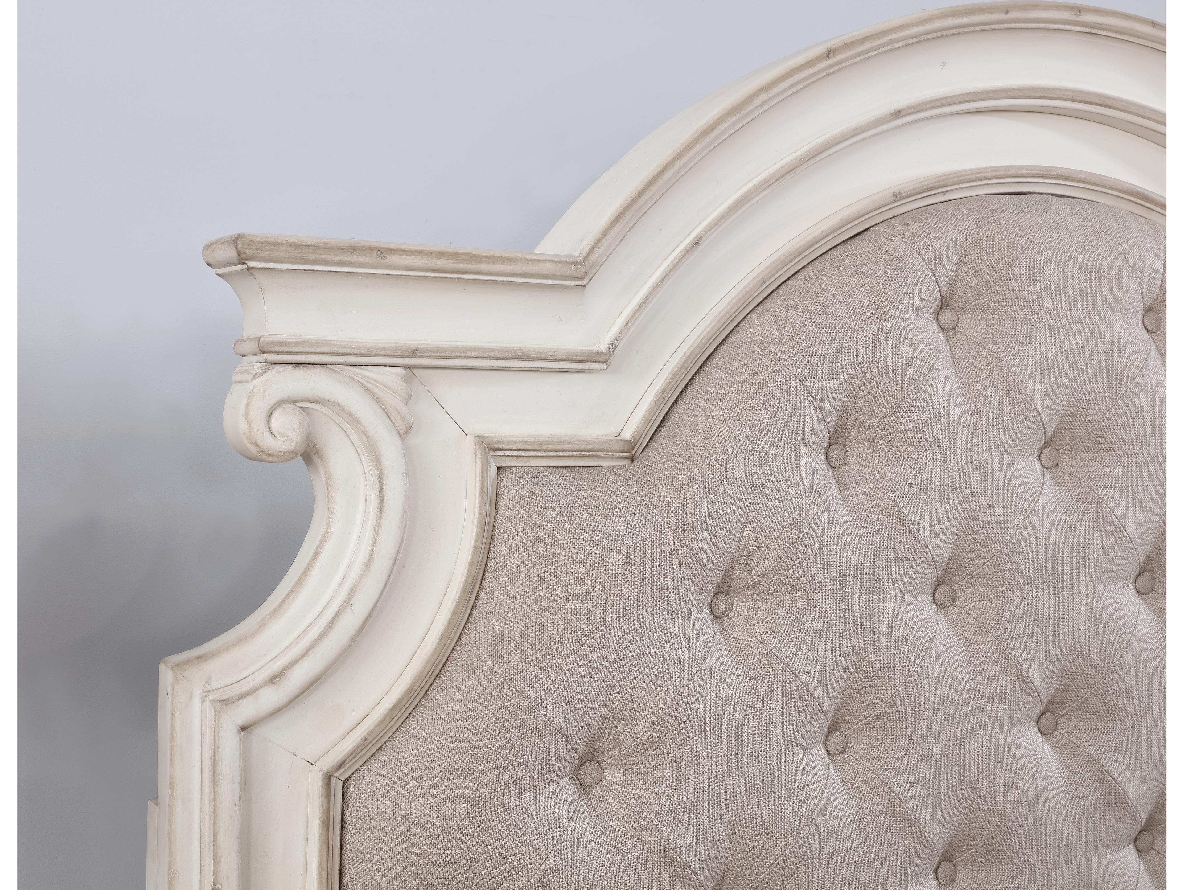 Avalon Furniture Oak White Beige Birch Wood Upholstered Queen Panel Bed