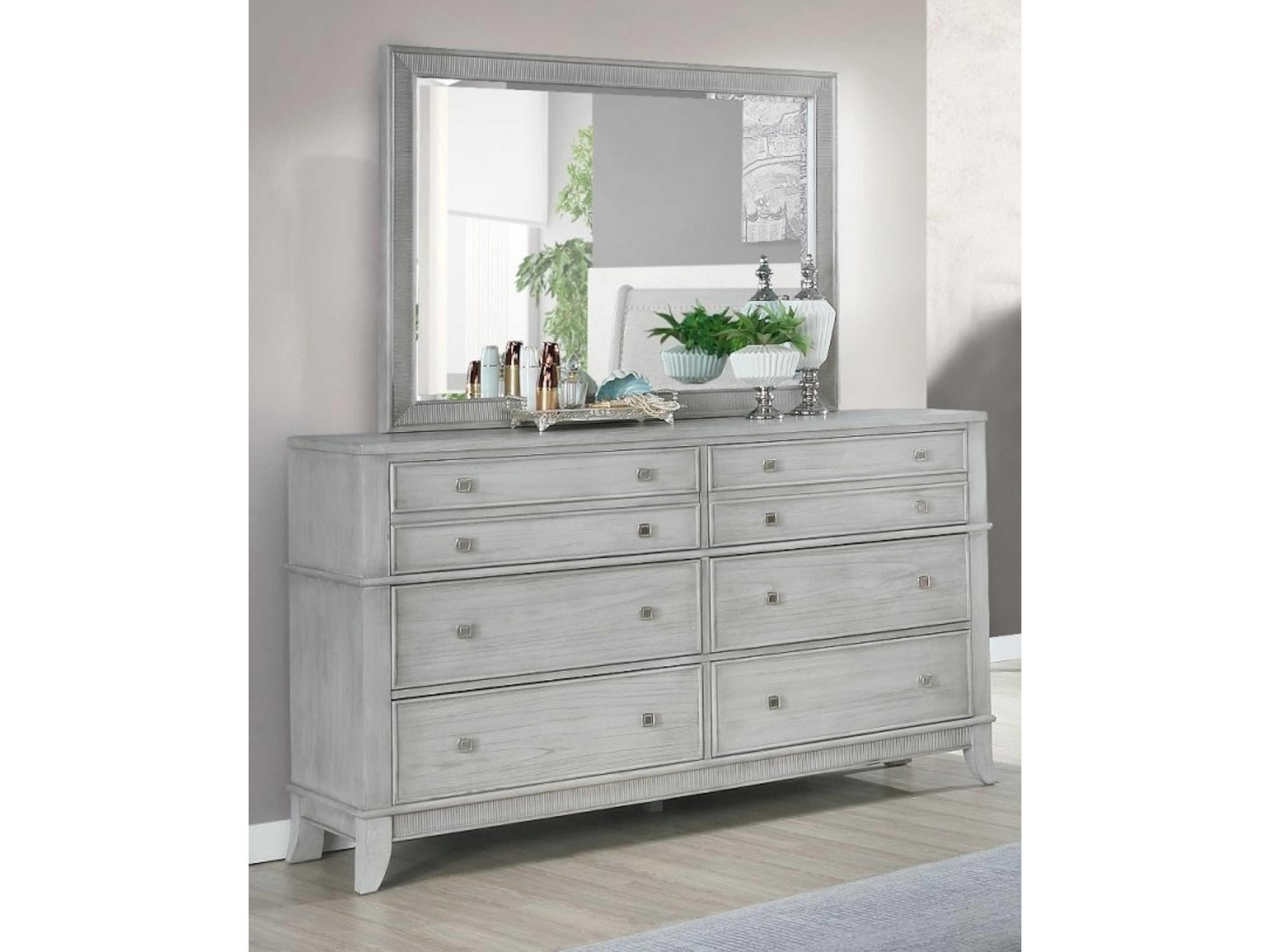 Avalon Furniture Gray Poplar Wood Double Dresser and Mirror Set