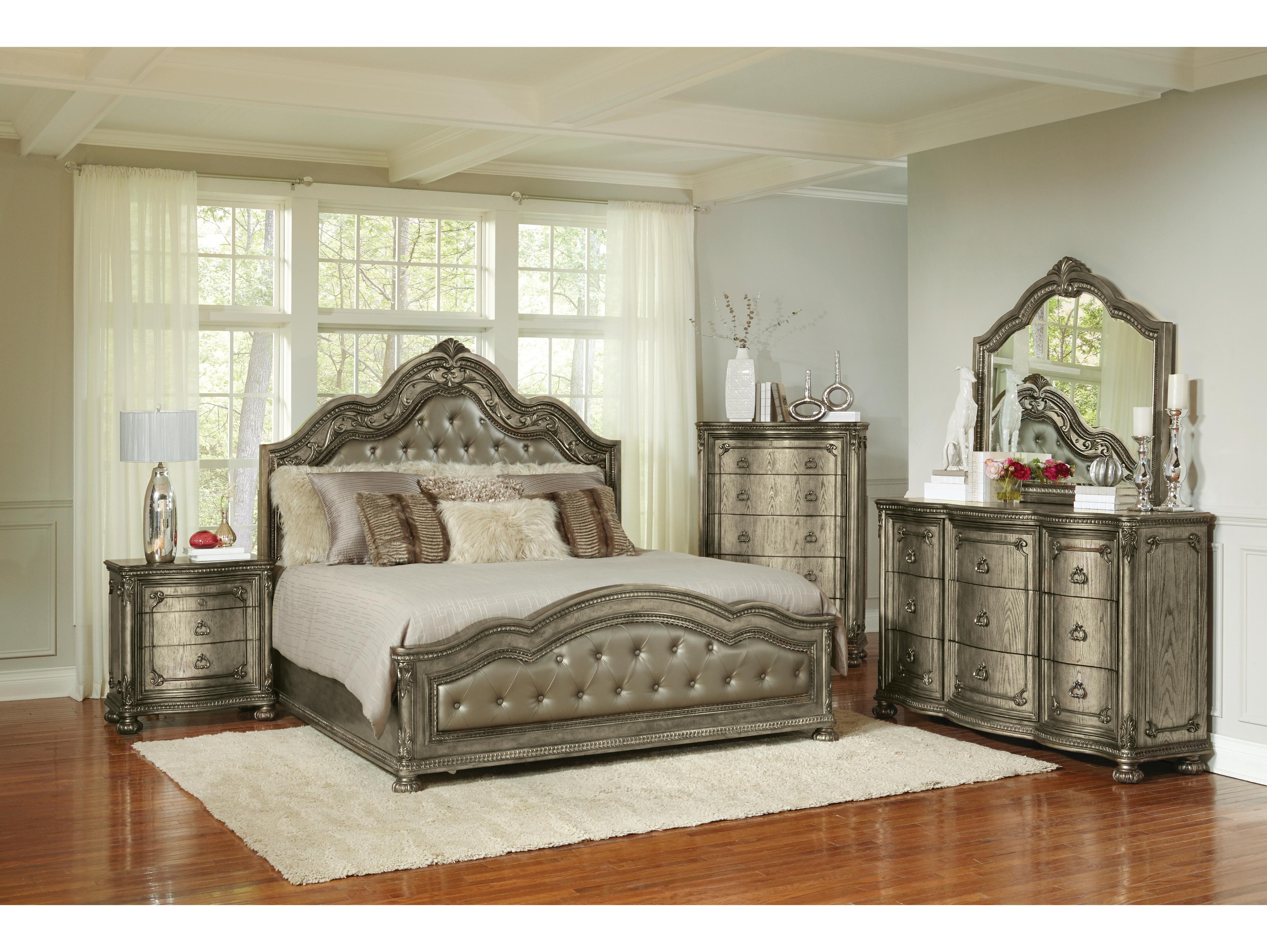 Avalon Furniture Translucent Platinum Silver Ash Wood Upholstered Queen Panel Bed