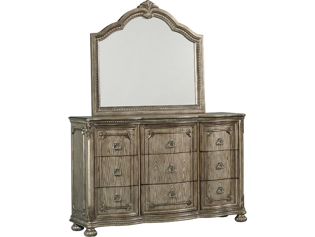 Avalon Furniture Brown Rubberwood Dresser and Mirror Set