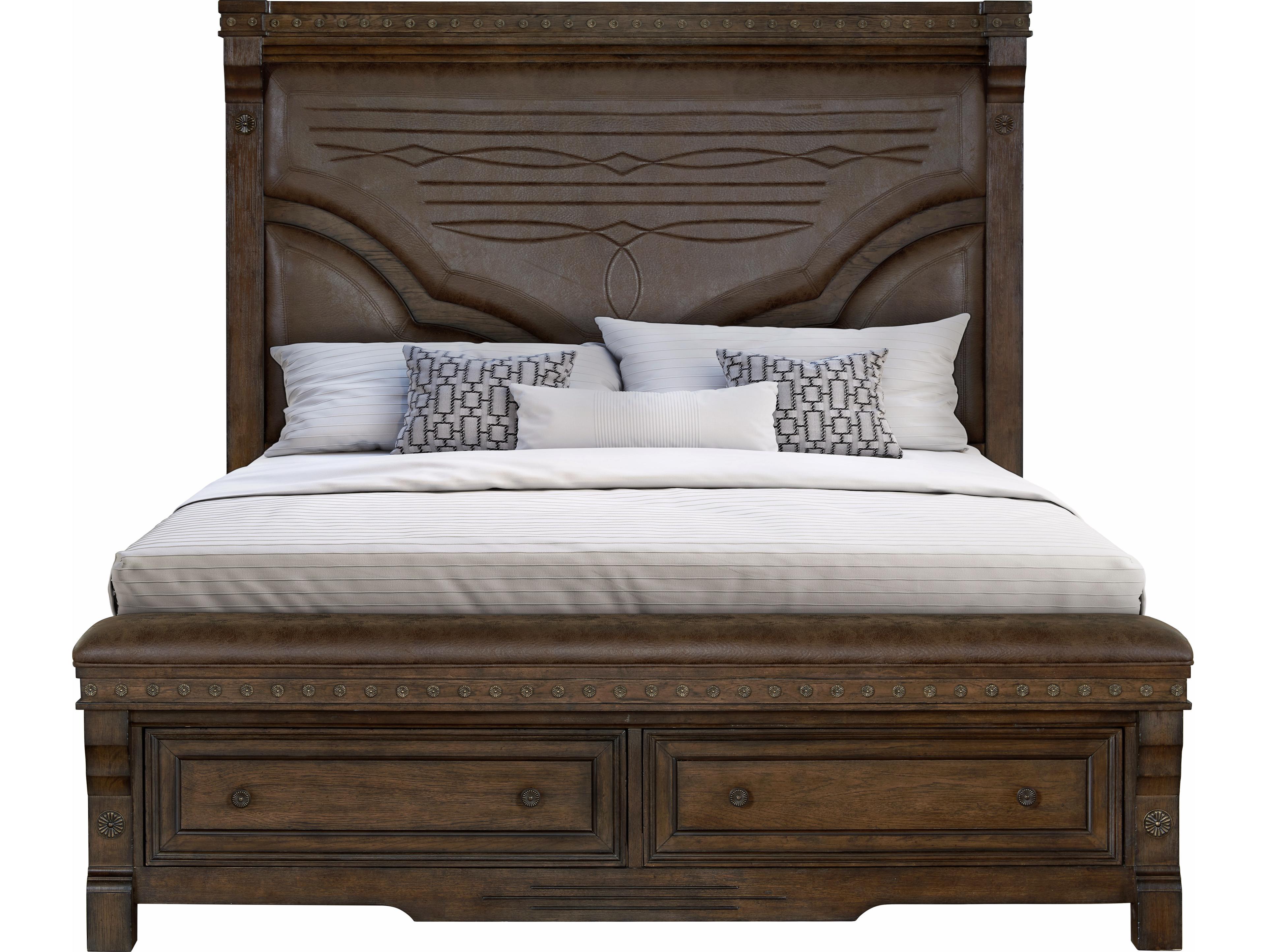 Avalon Furniture Warm Brown Oak Rubberwood Upholstered Queen Panel Bed