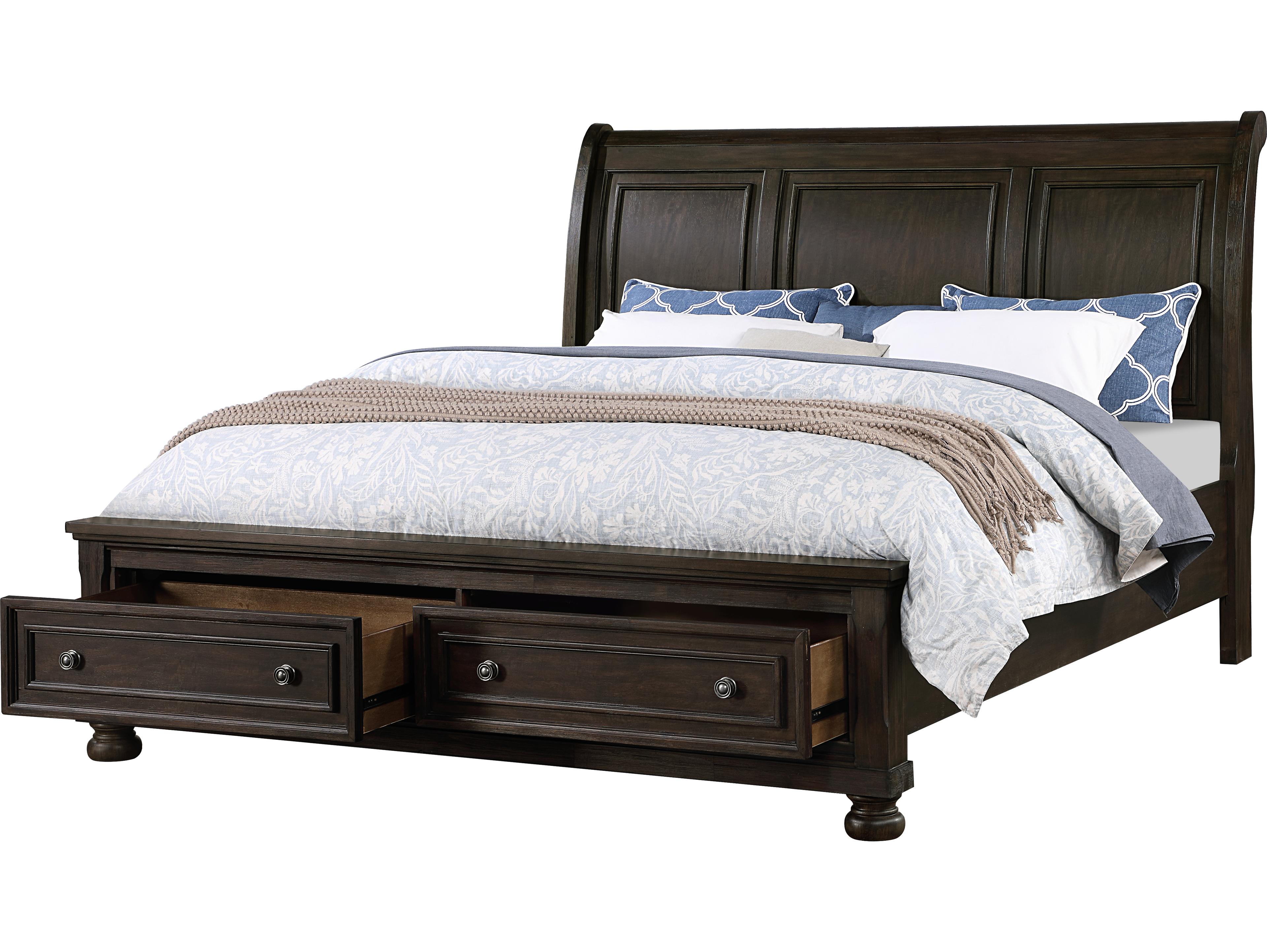 Avalon Furniture Brushed Brown Acacia Pine Wood King Sleigh Bed