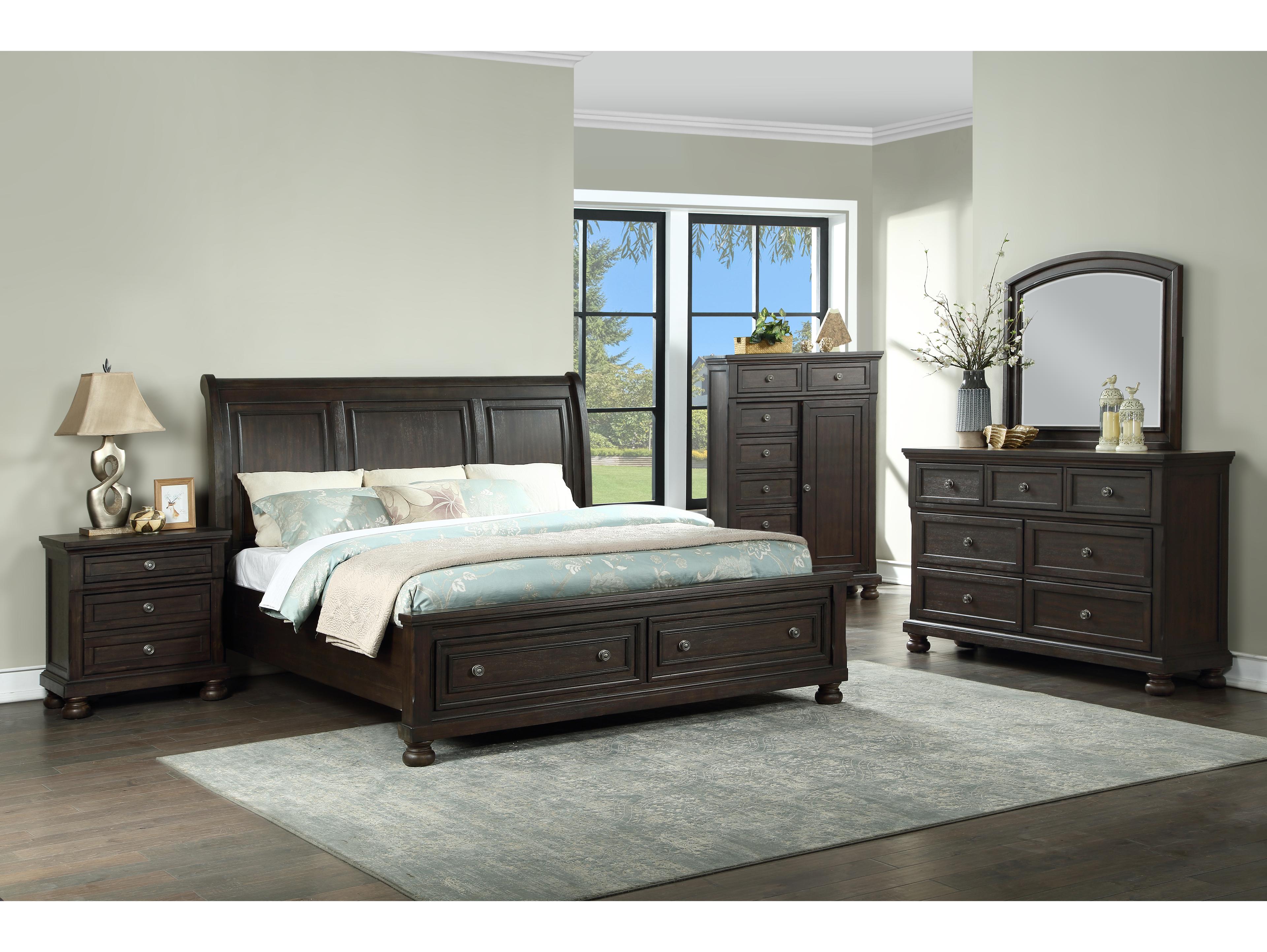 Avalon Furniture Brushed Brown Acacia Pine Wood King Sleigh Bed