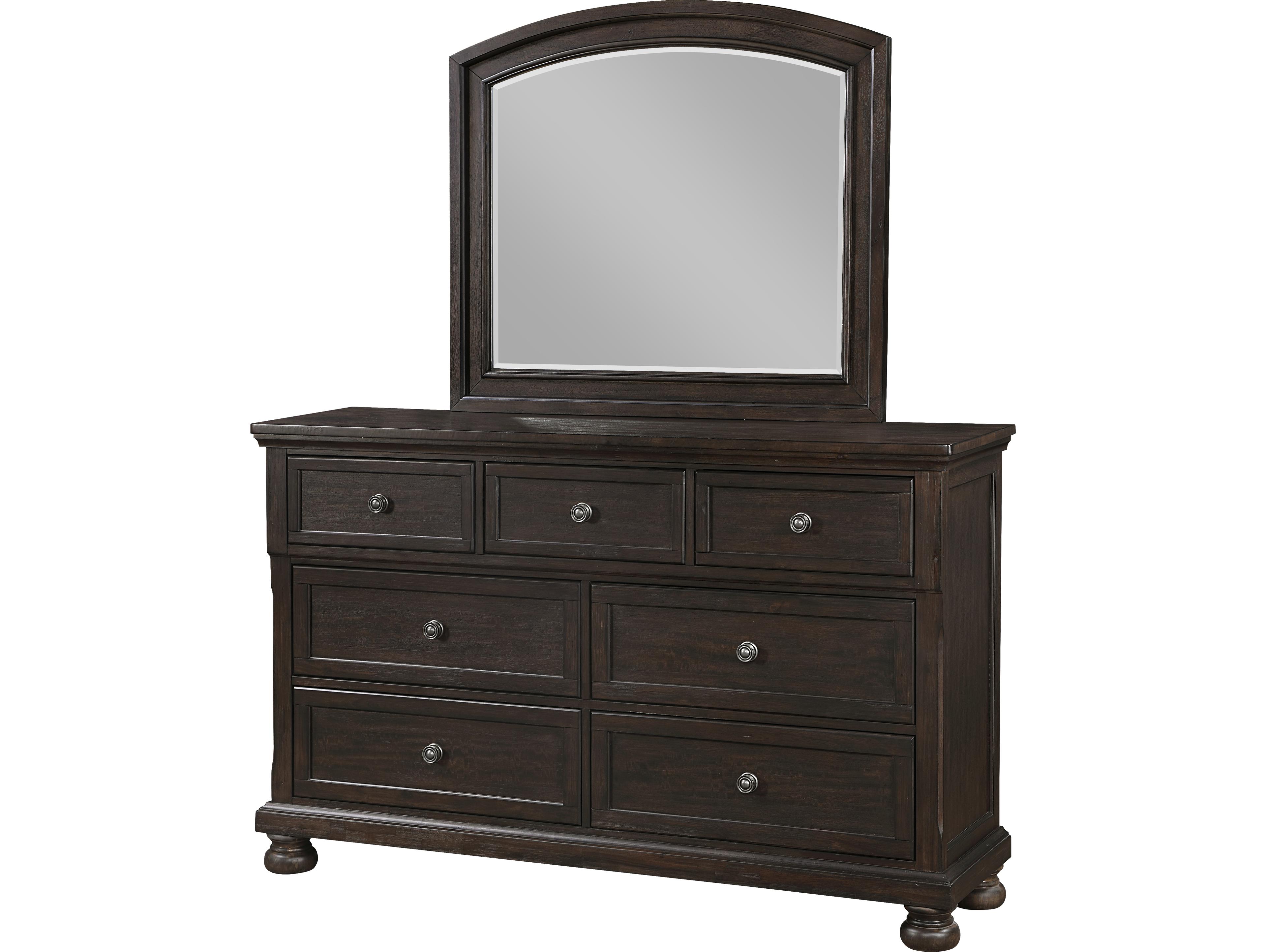 Avalon Furniture 7-Drawers Rubberwood Double Dresser and Mirror Set