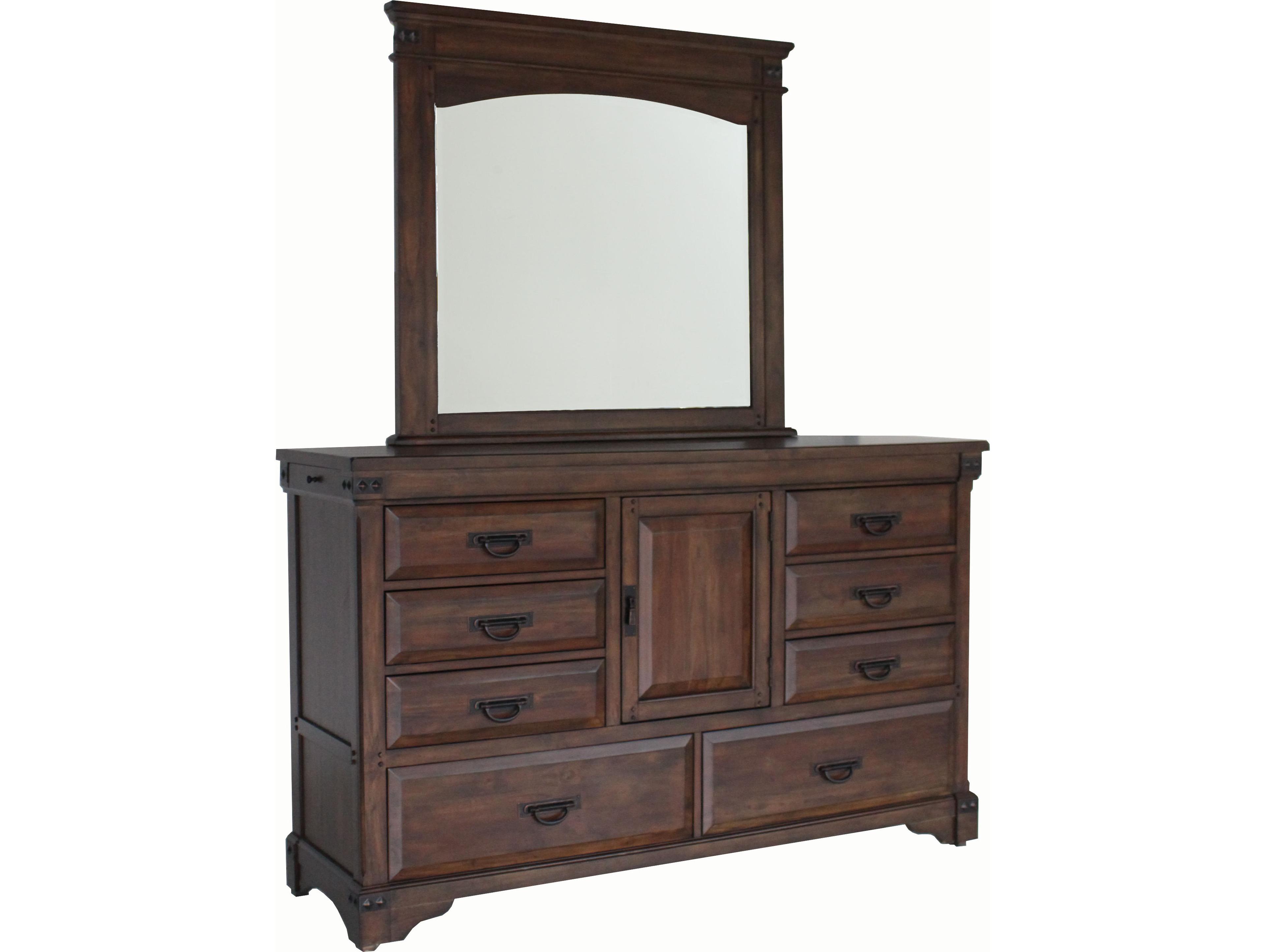 Avalon Furniture Mahogany Wood Double Dresser and Mirror Set