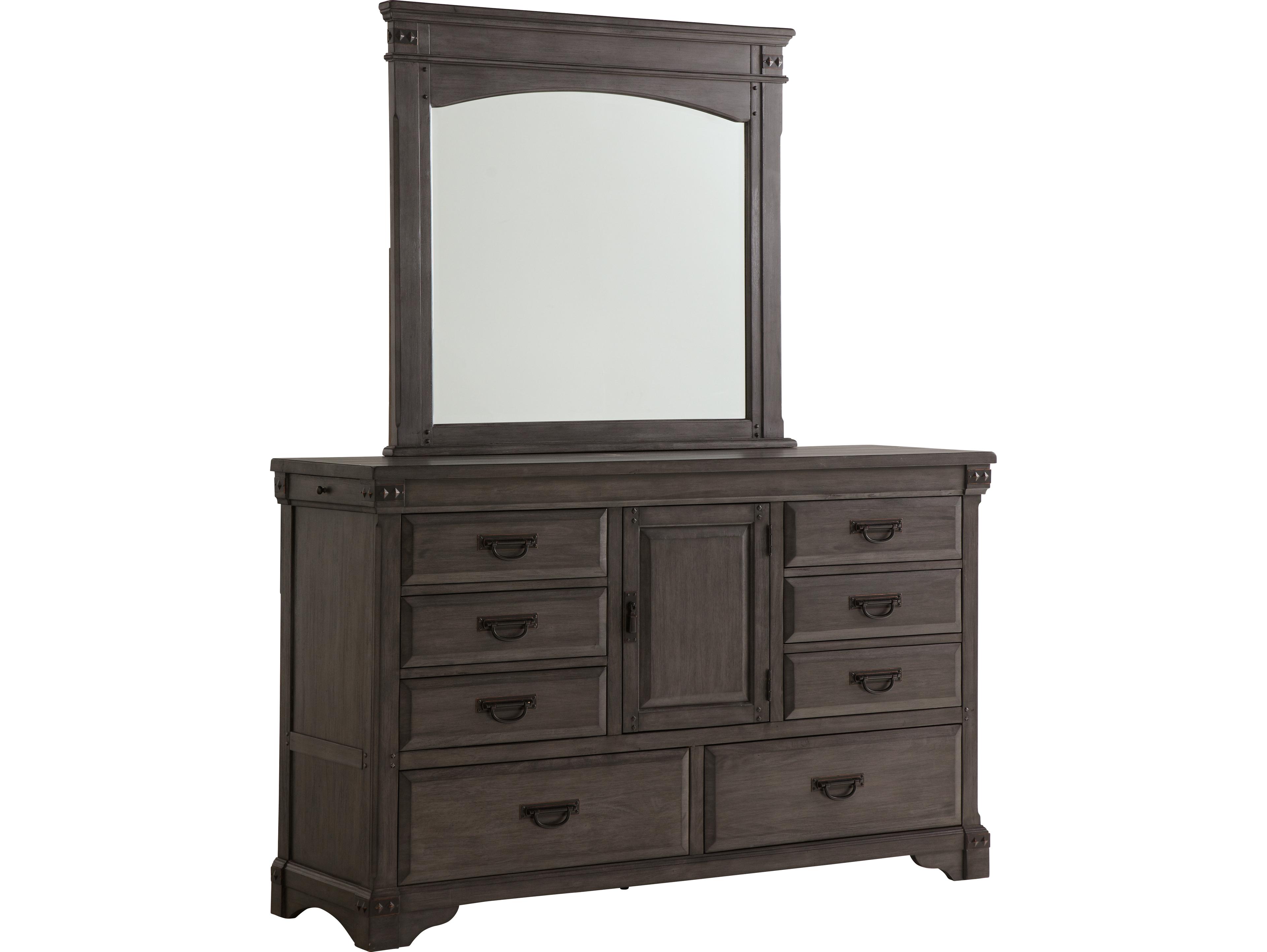 Avalon Furniture Mahogany Wood Double Dresser and Mirror Set