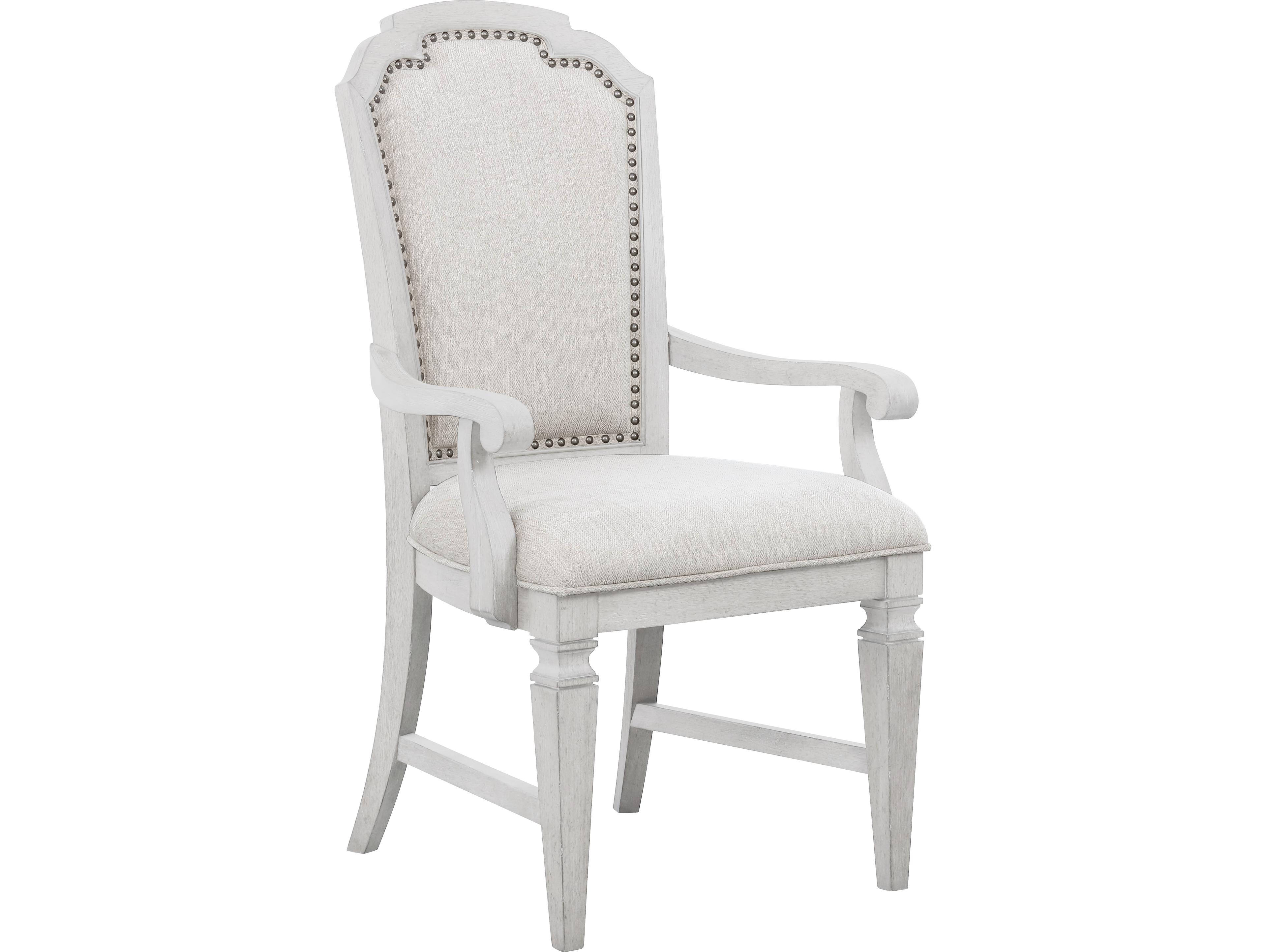 Avalon Furniture Acacia Wood White Upholstered Arm Dining Chair