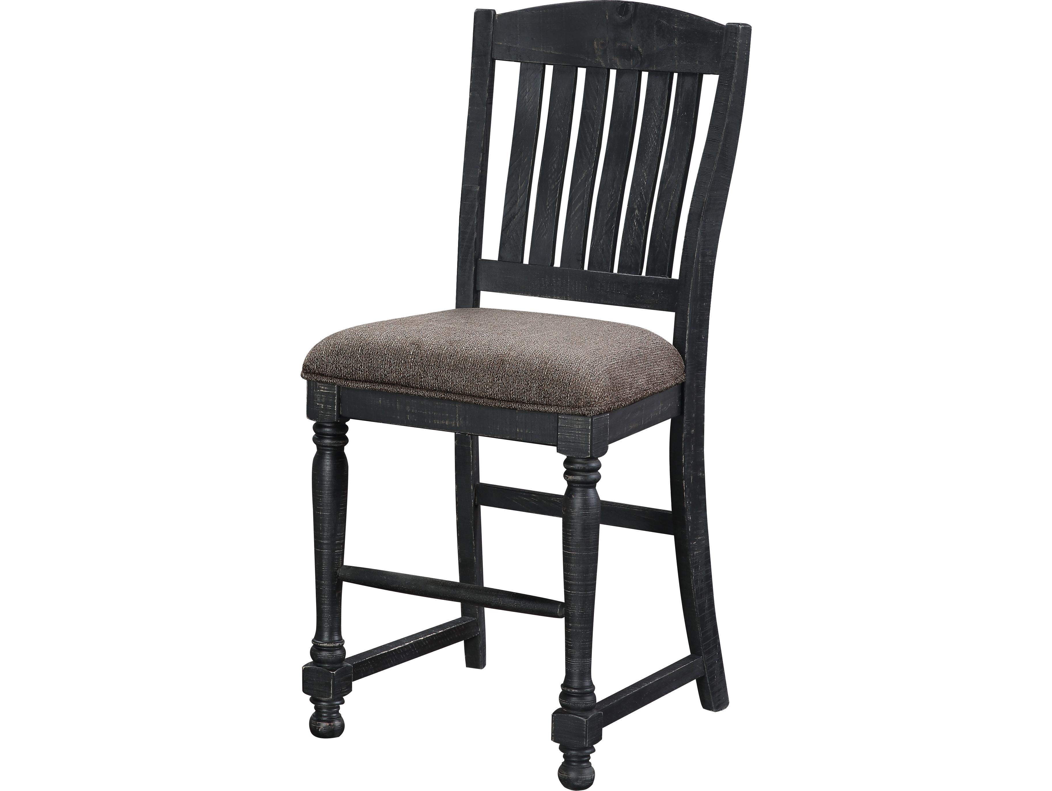 Avalon Furniture Distressed Gray Washed Black Upholstered Pine Wood Counter Stool
