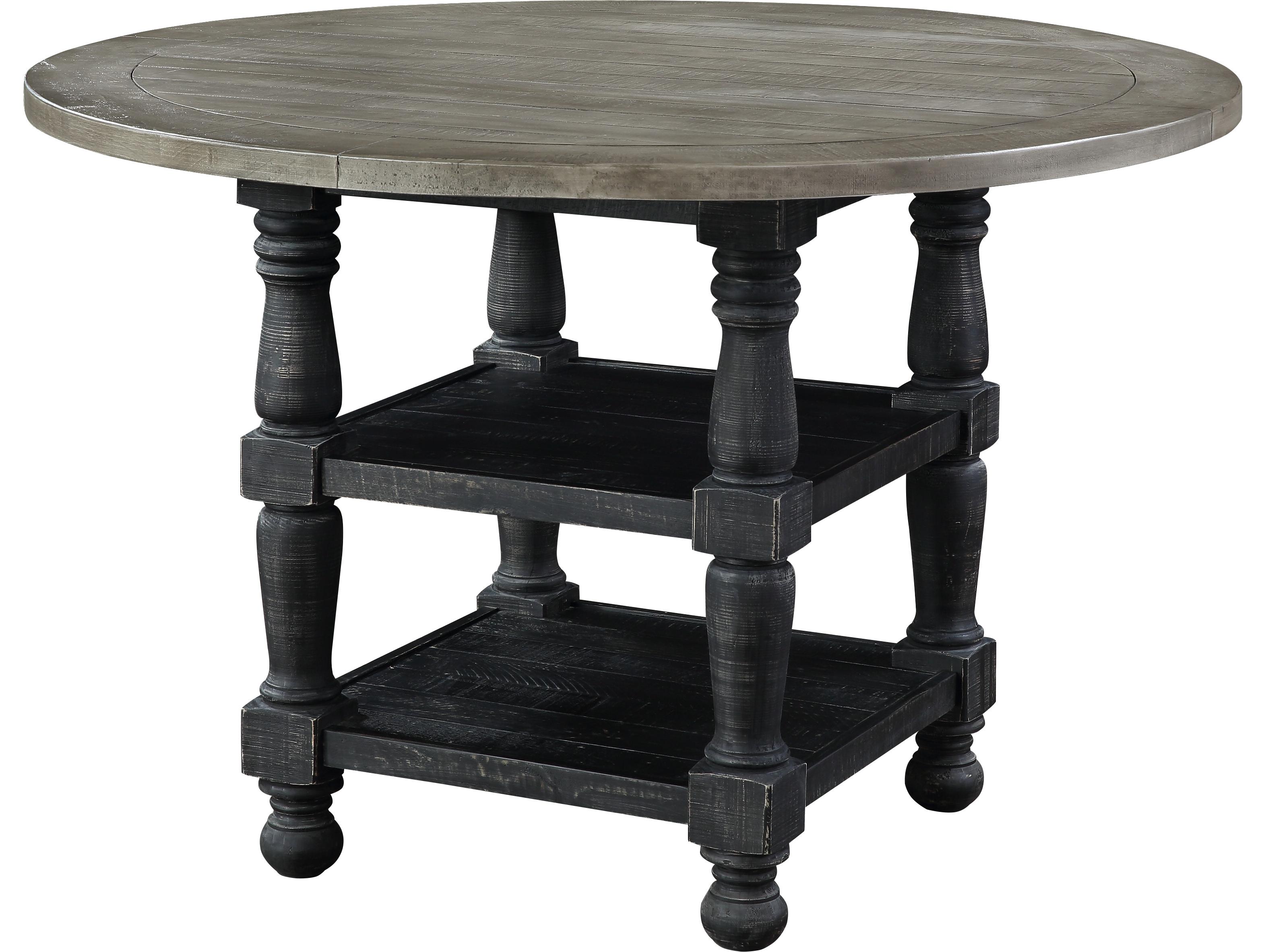 Avalon Furniture Round Wood Distressed Gray Washed Black Dining Table