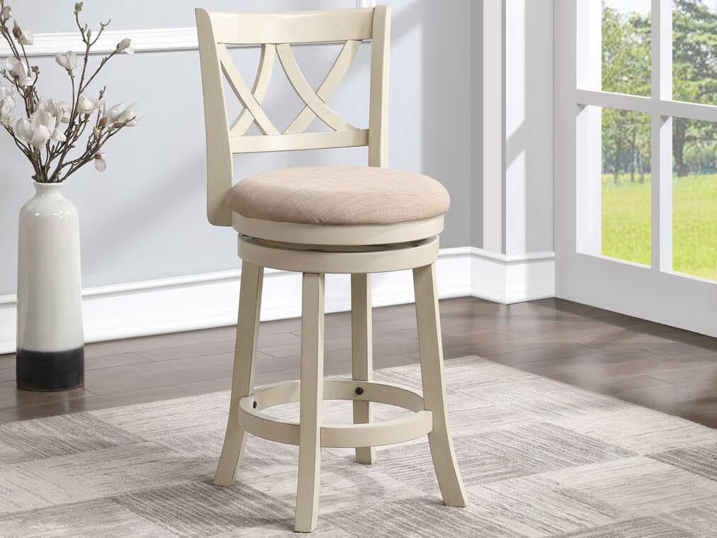 Avalon Furniture White Upholstered Swivel Mango Wood Counter Stool