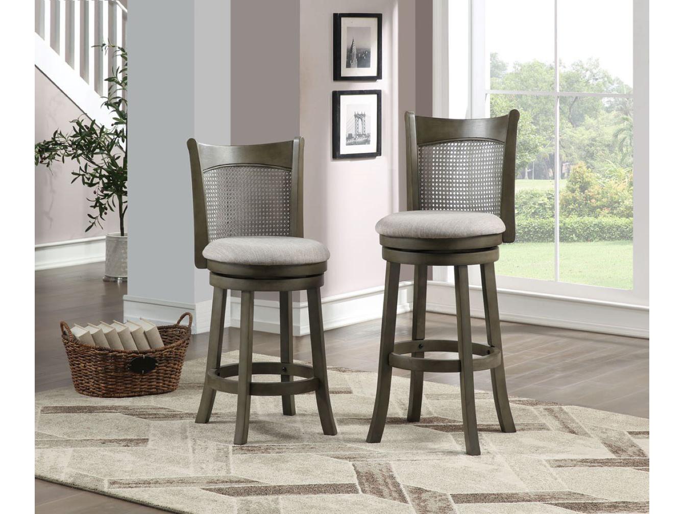 Avalon Furniture Gray Upholstered Swivel Mango Wood Bar Stool