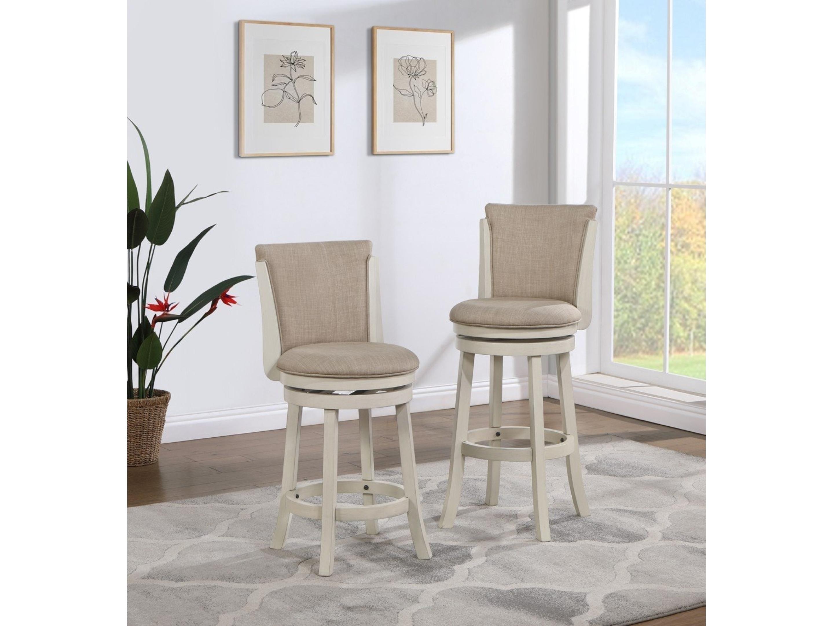 Avalon Furniture White Upholstered Swivel Mango Wood Counter Stool