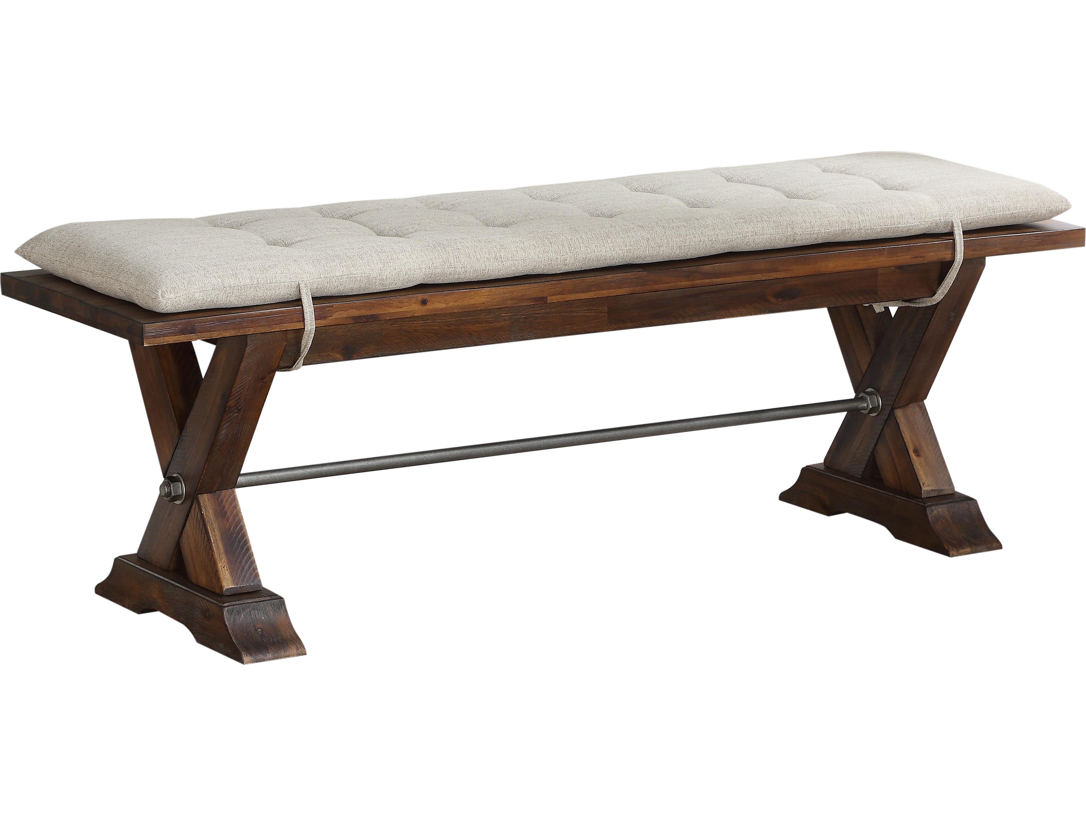 Avalon Furniture Rustic Acacia Brown Upholstered Accent Bench