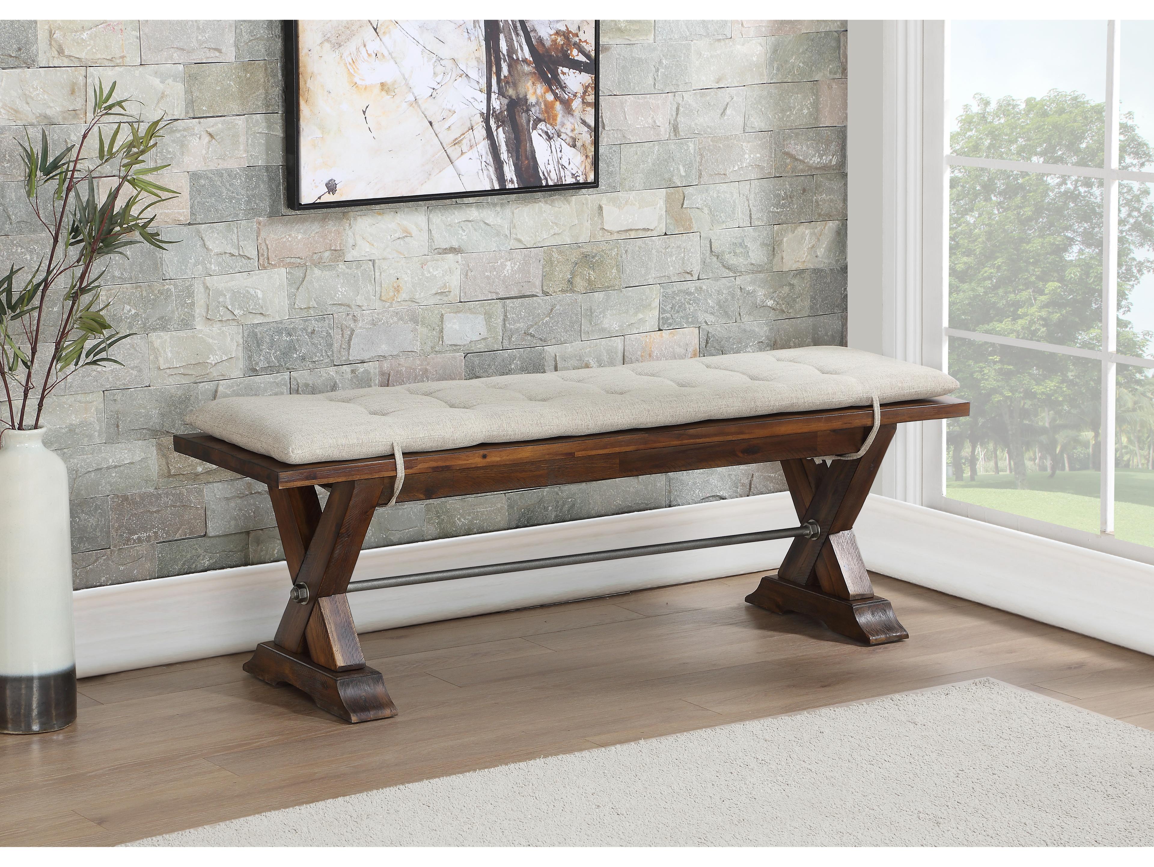 Avalon Furniture Rustic Acacia Brown Upholstered Accent Bench