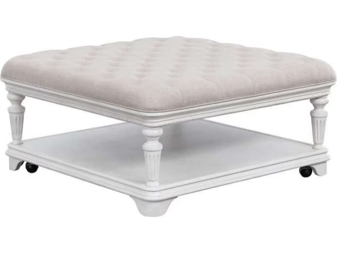 Avalon Furniture Gray Oak Distressed White Upholstered Ottoman