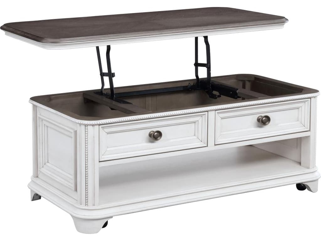 Avalon Furniture Rectangular Wood Gray Oak Distressed White Coffee Table