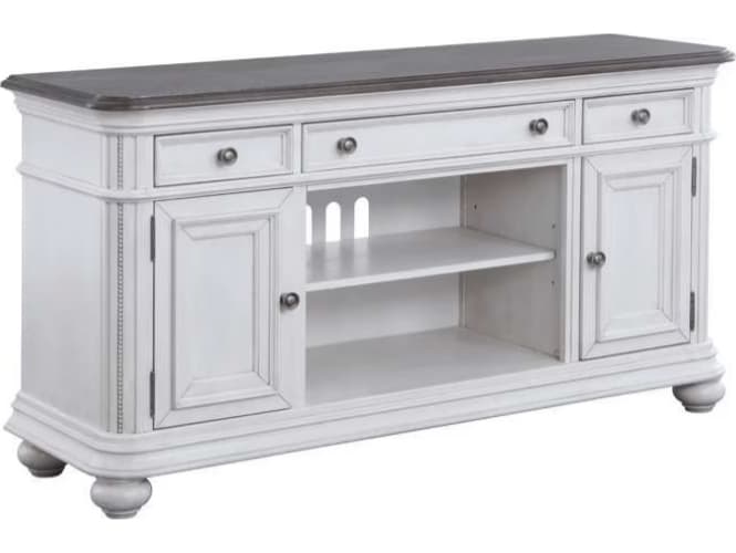 Avalon Furniture 64" Birch Wood Gray Oak Distressed White Media Console