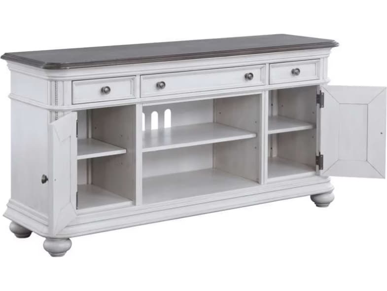 Avalon Furniture 64" Birch Wood Gray Oak Distressed White Media Console