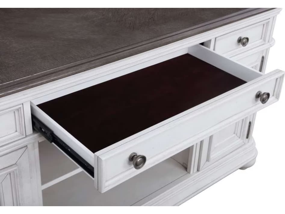 Avalon Furniture 64" Birch Wood Gray Oak Distressed White Media Console