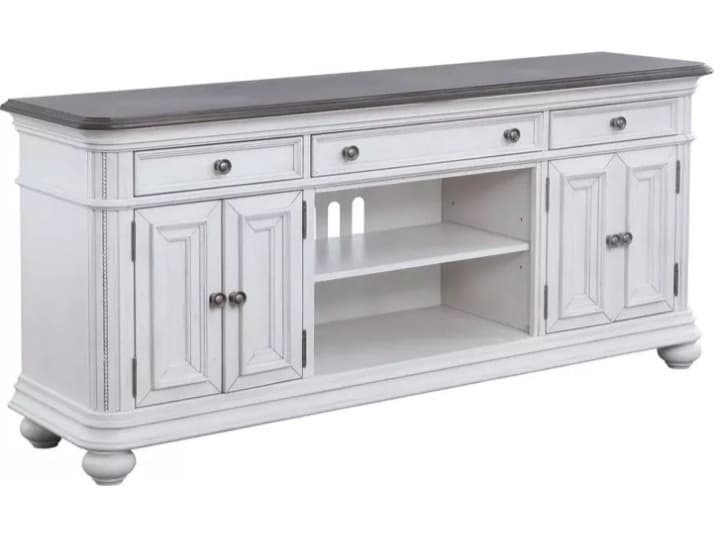 Avalon Furniture 74" Birch Wood Gray Oak Distressed White Media Console