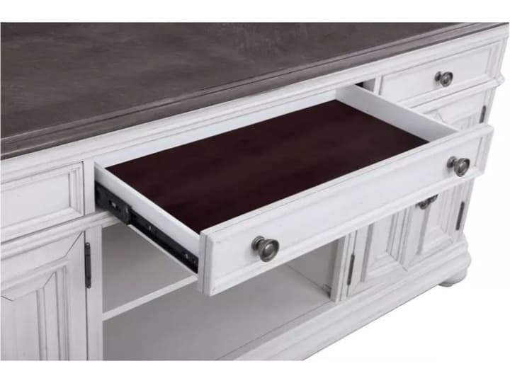 Avalon Furniture 74" Birch Wood Gray Oak Distressed White Media Console
