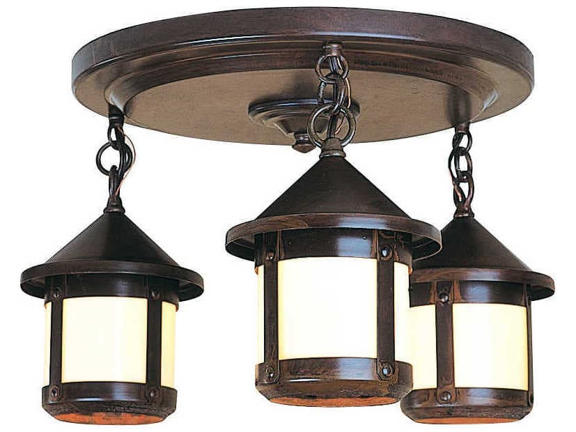 Arroyo Craftsman Berkeley 3-Light Bronze Glass Cylinder Semi Flush Mount